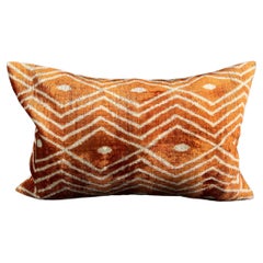 Orange Velvet Silk Ikat Pillow Cover