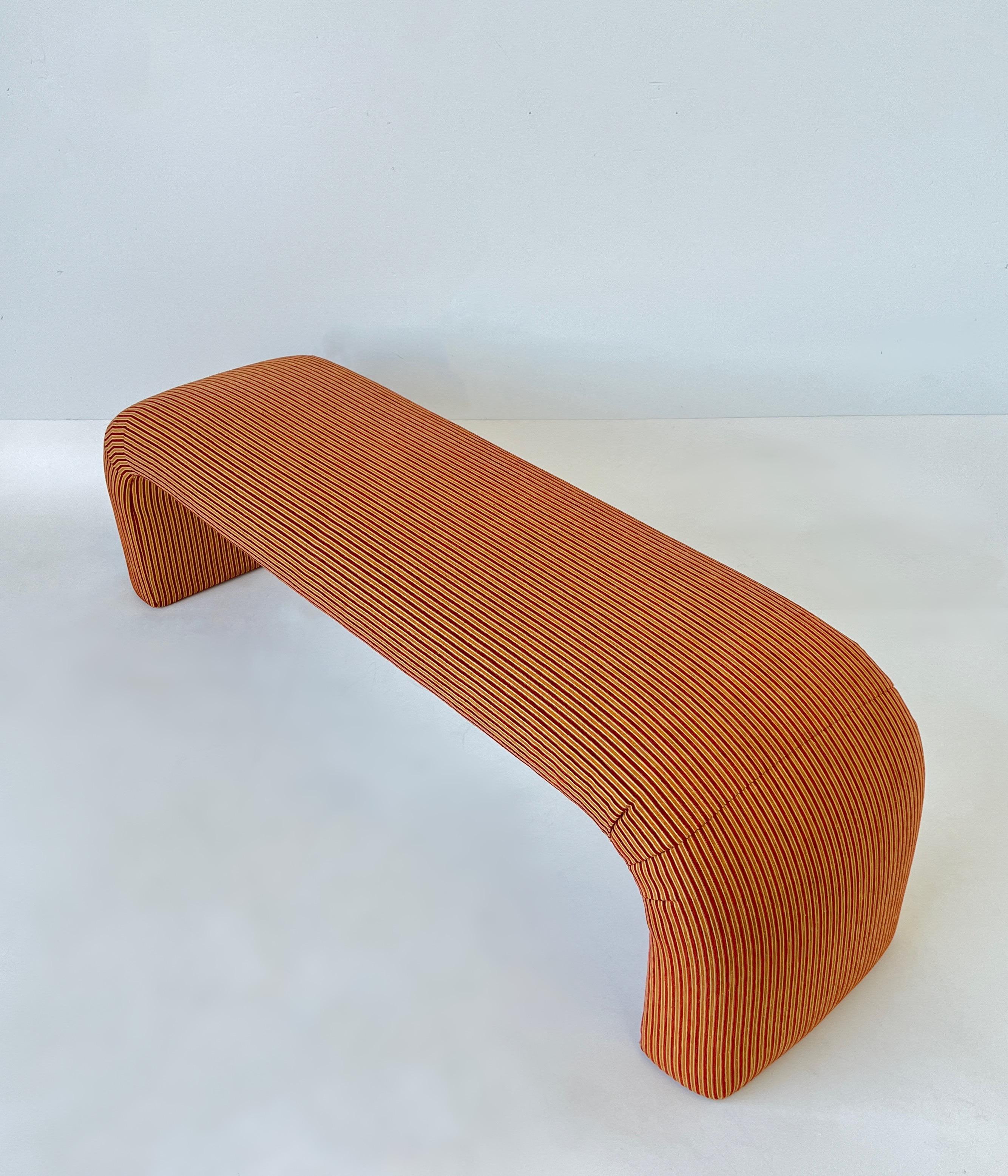 Modern Orange Velvet Stripe Waterfall Bench by Steve Chase