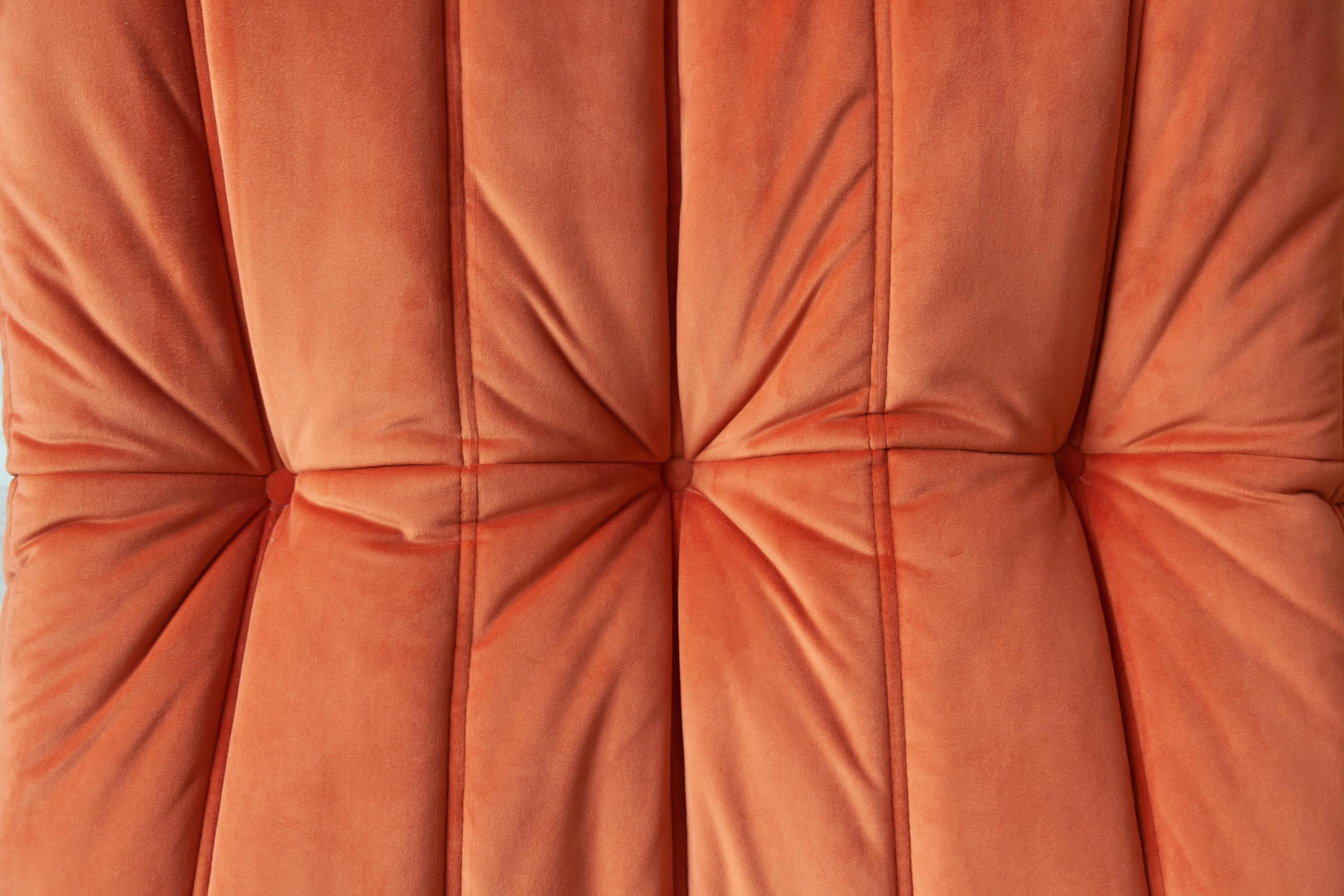 Orange Velvet Togo Sofa Set by Michel Ducaroy for Ligne Roset, Set of 5 In Excellent Condition For Sale In Berlin, DE