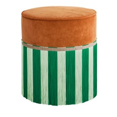 Orange velvet with two-tone fringes pouf