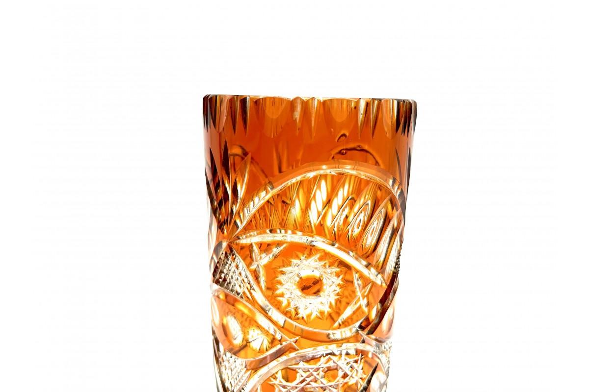 Mid-Century Modern Vase en cristal orange vintage, Pologne, années 1960 en vente