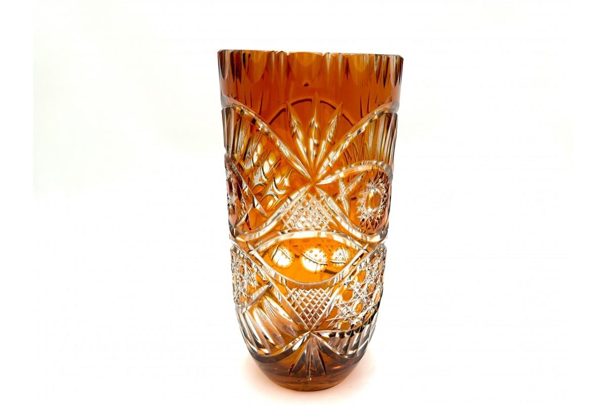 Polonais Vase en cristal orange vintage, Pologne, années 1960 en vente