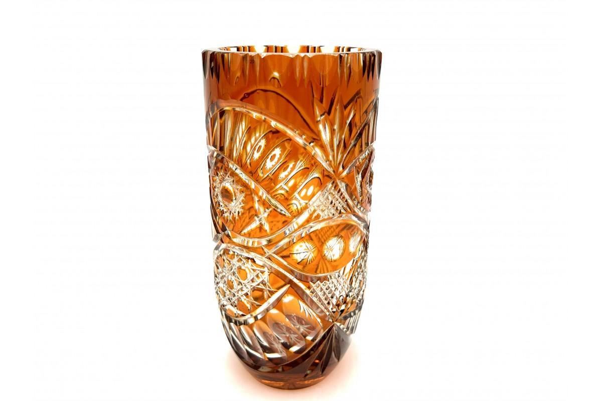 Orange Vintage Crystal Vase, Poland, 1960s