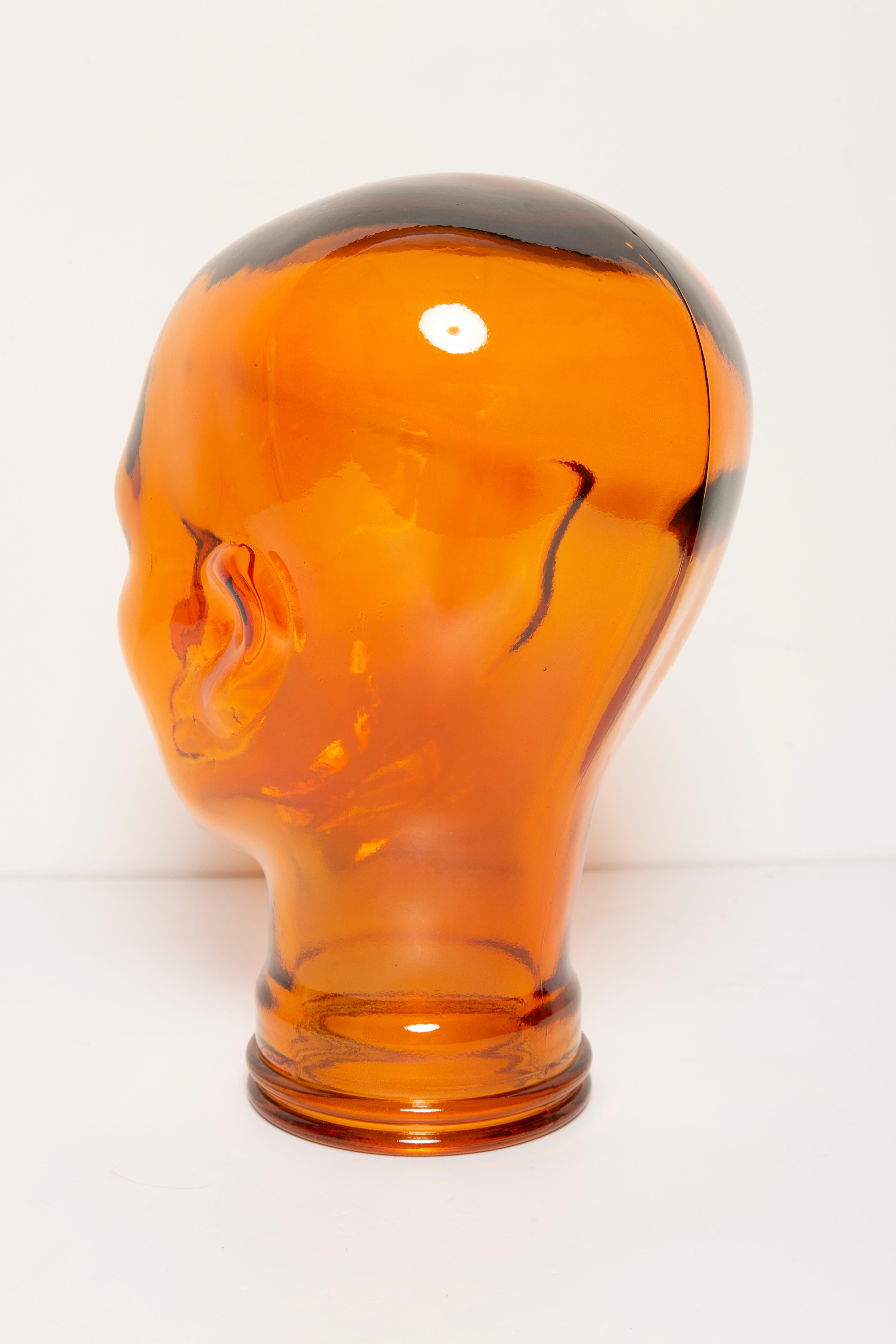 Orange Vintage Decorative Mannequin Glass Head Sculpture, 1970s, Germany For Sale 3