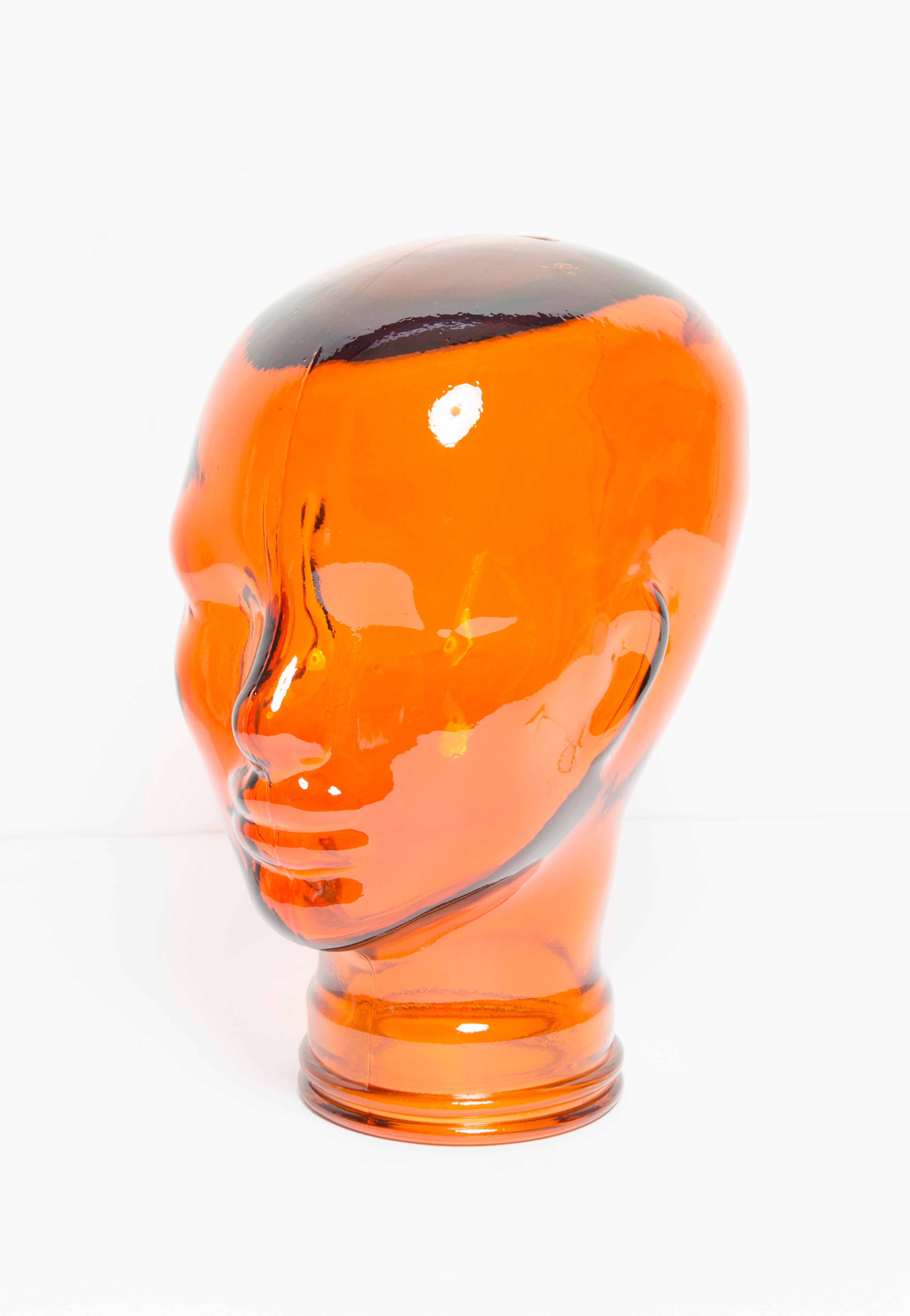 Orange Vintage Decorative Mannequin Glass Head Sculpture, 1970s, Germany For Sale 2