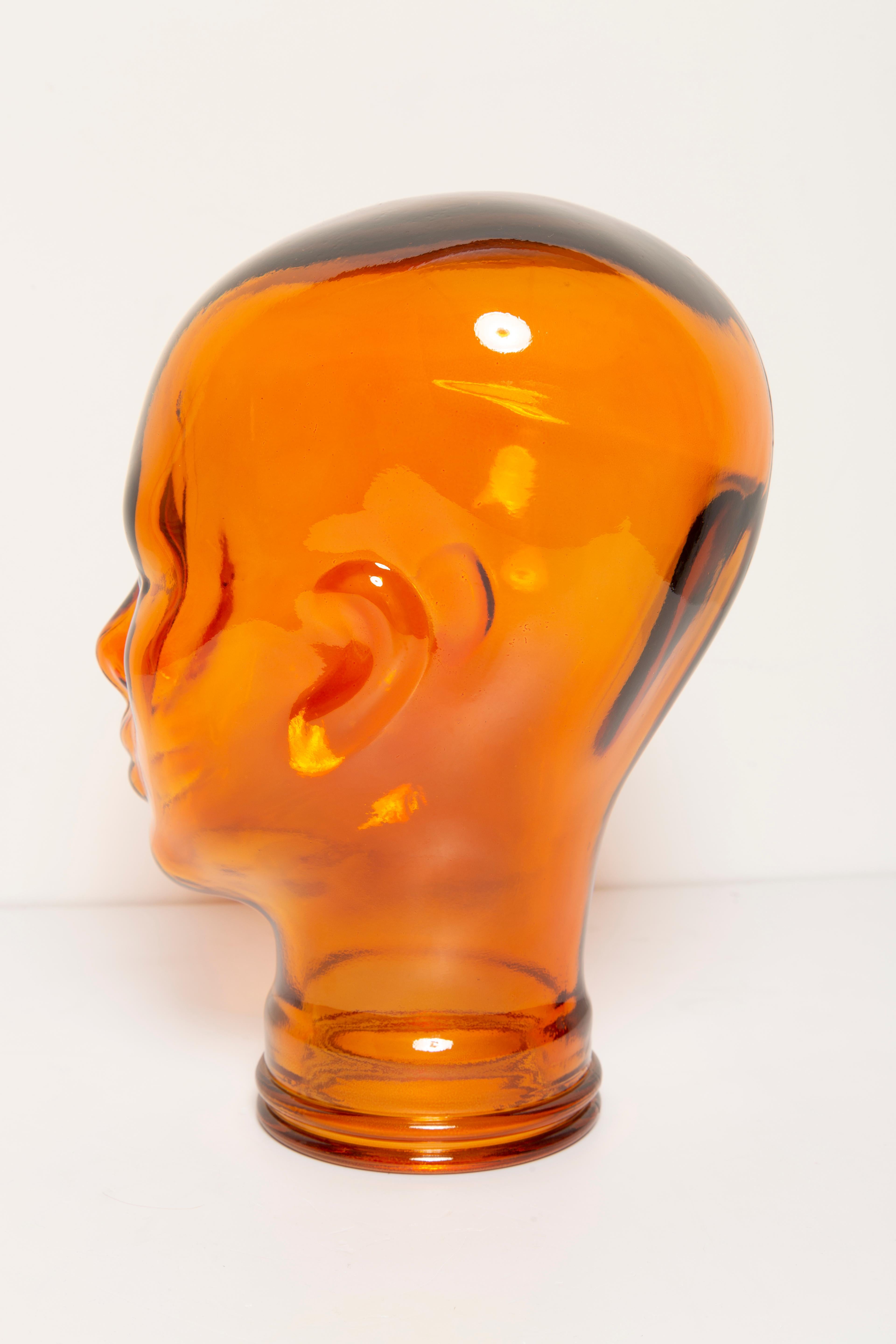Orange Vintage Decorative Mannequin Glass Head Sculpture, 1970s, Germany For Sale 4