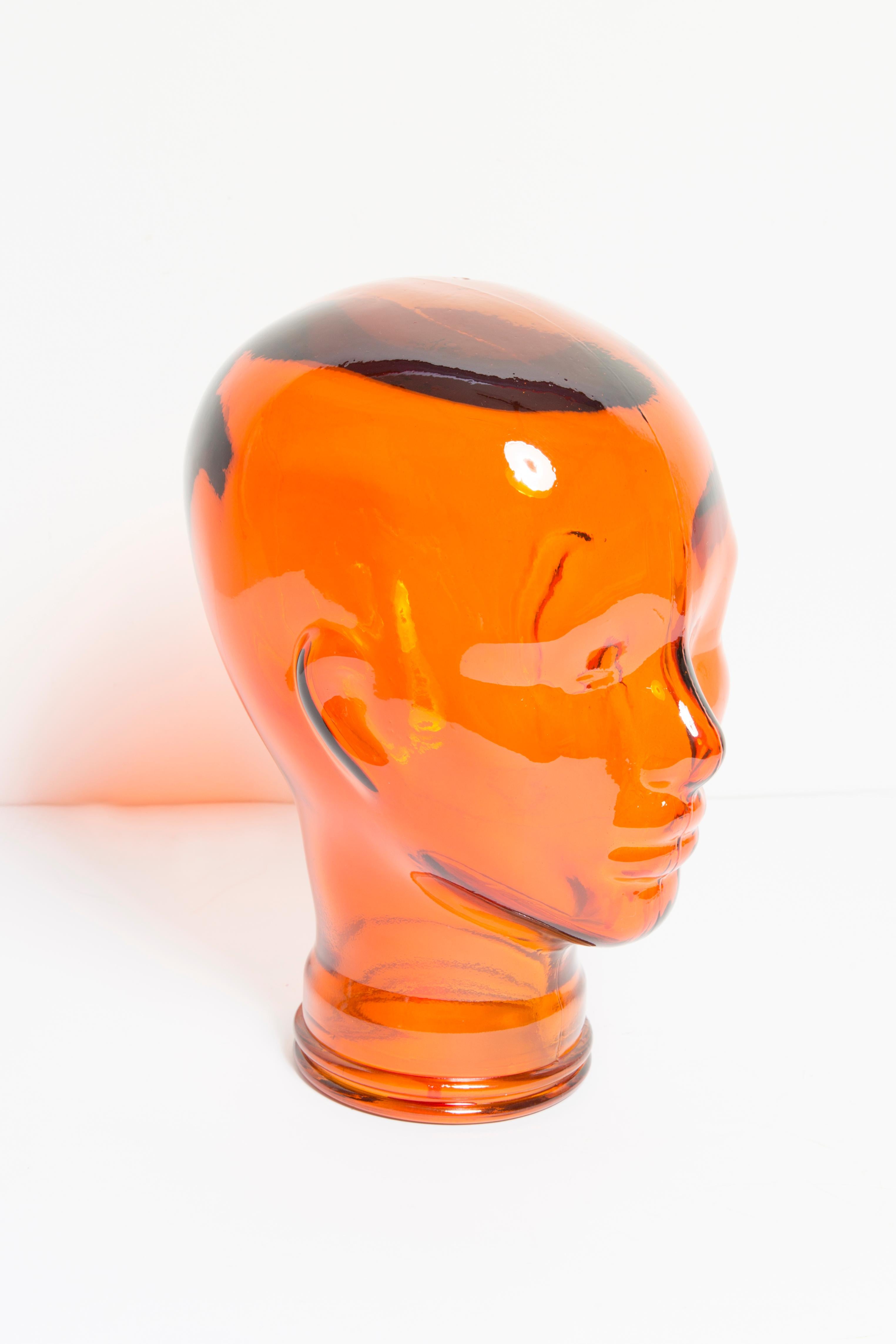 Orange Vintage Decorative Mannequin Glass Head Sculpture, 1970s, Germany For Sale 3
