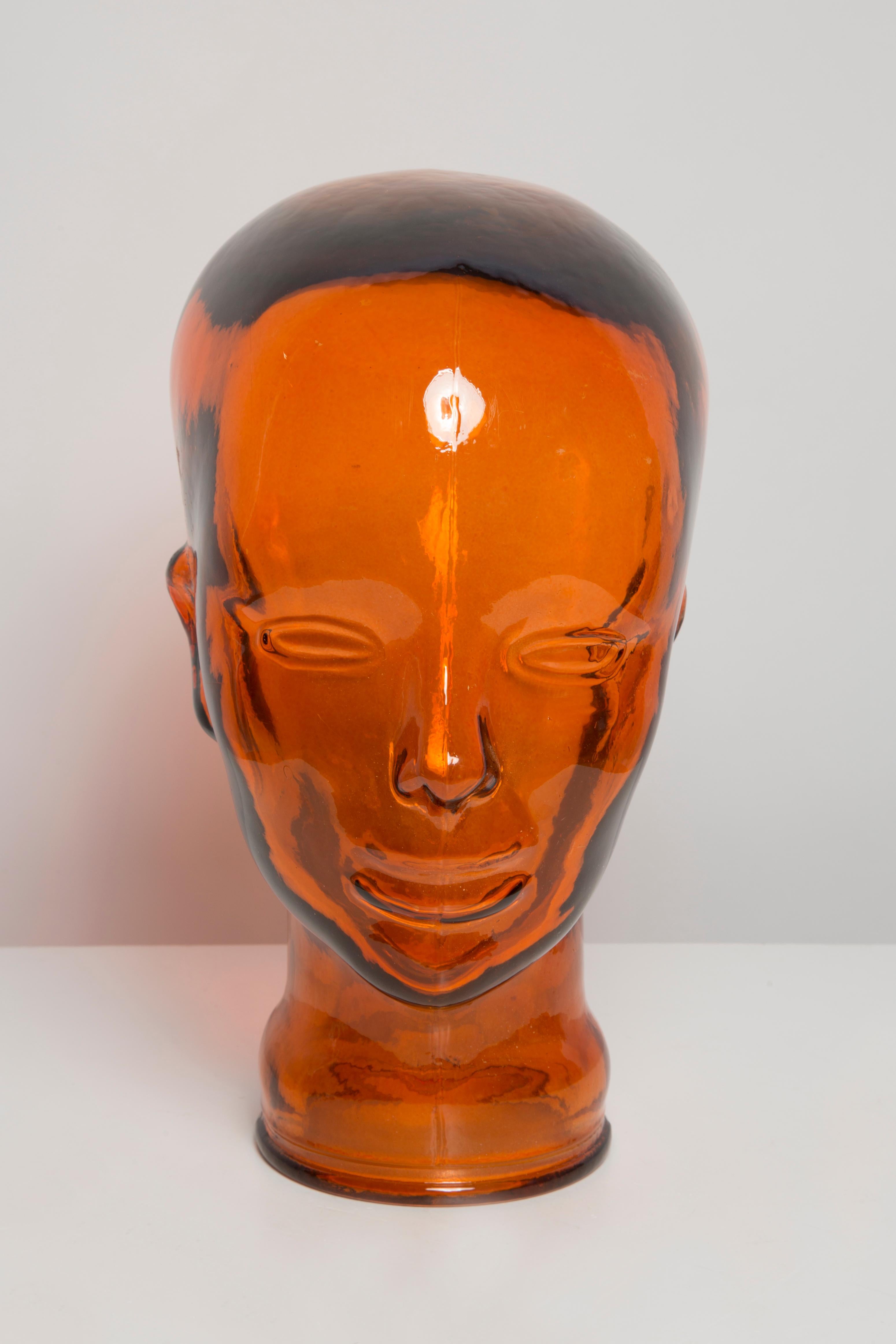 Escultura decorativa naranja vintage con cabeza de maniquí de cristal, años 70, Alemania en venta 4