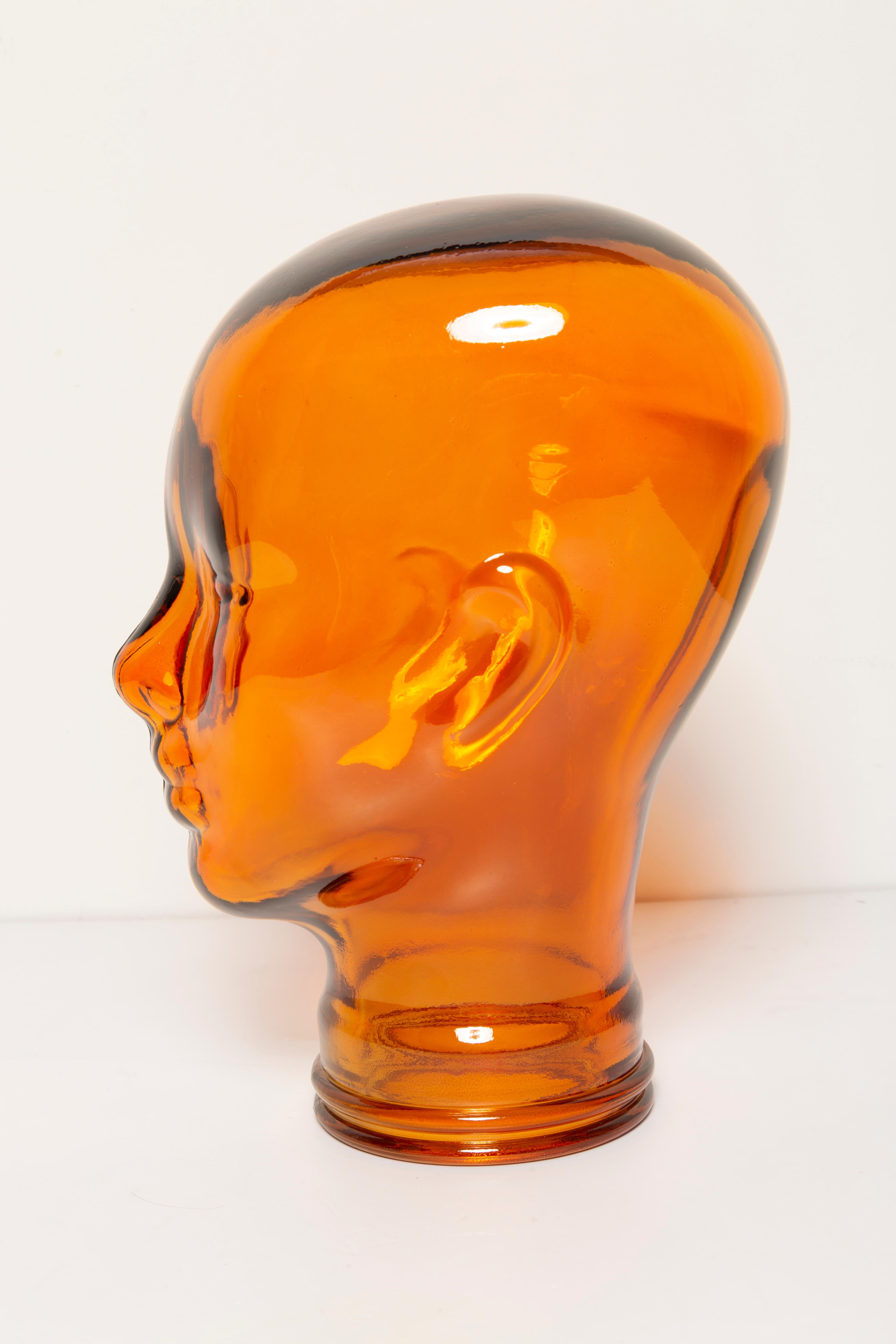 Orange Vintage Decorative Mannequin Glass Head Sculpture, 1970s, Germany 4