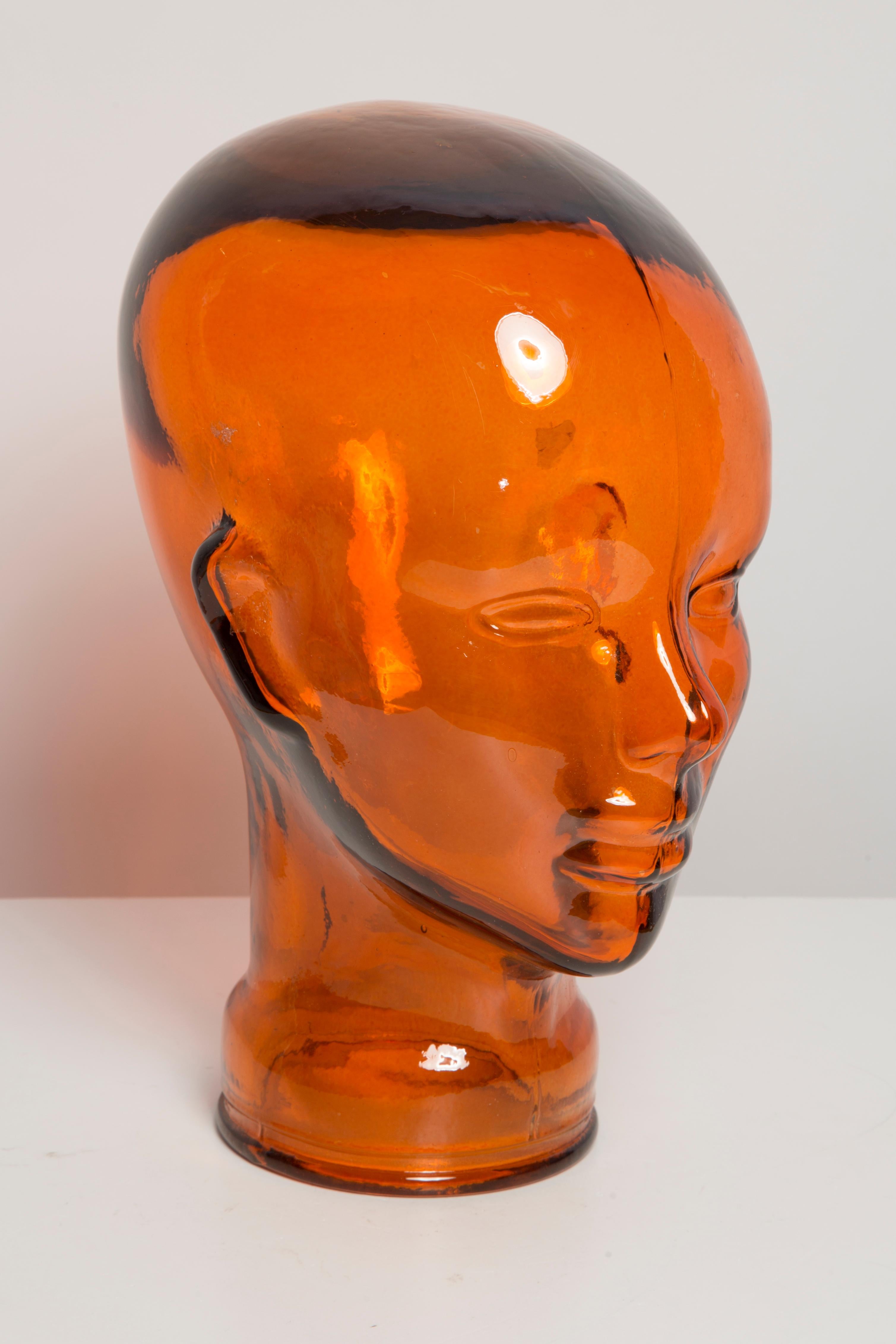 Escultura decorativa naranja vintage con cabeza de maniquí de cristal, años 70, Alemania en venta 5
