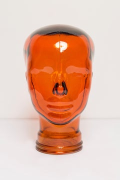 Orange Vintage Decorative Mannequin Glass Head Sculpture, 1970s, Germany