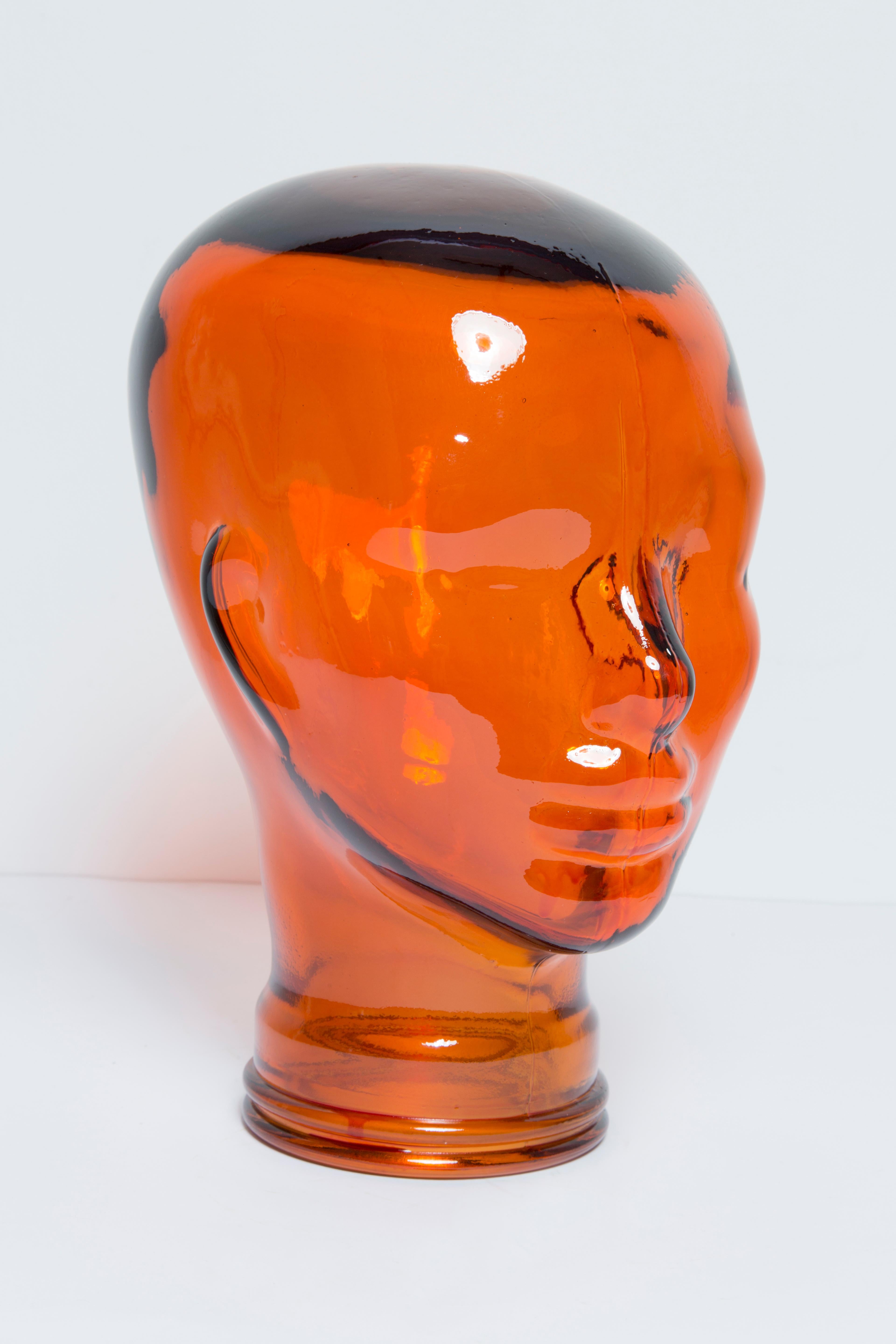 Mid-Century Modern Orange Vintage Decorative Mannequin Glass Head Sculpture, 1970s, Germany