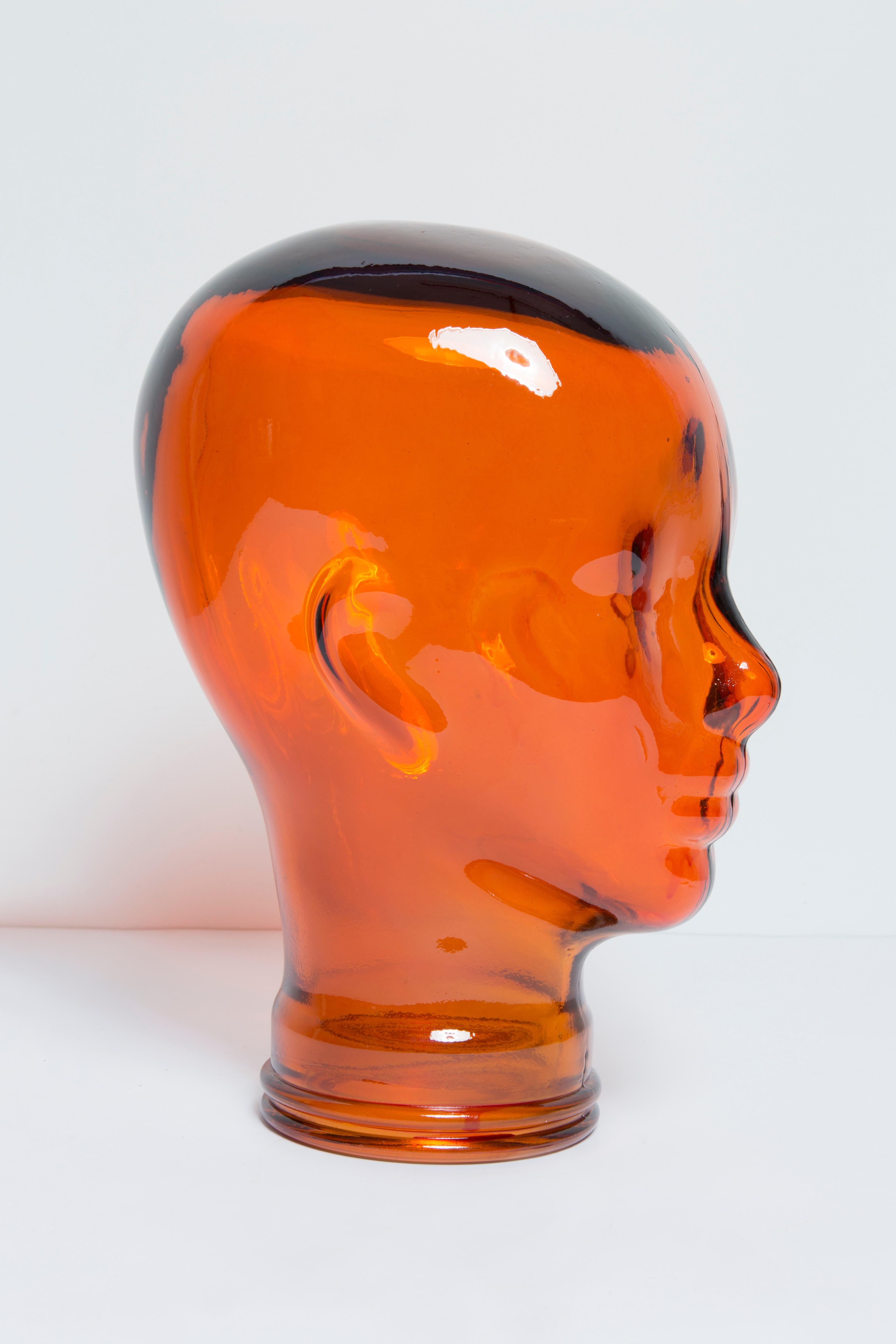 Orange Vintage Decorative Mannequin Glass Head Sculpture, 1970s, Germany In Good Condition In 05-080 Hornowek, PL