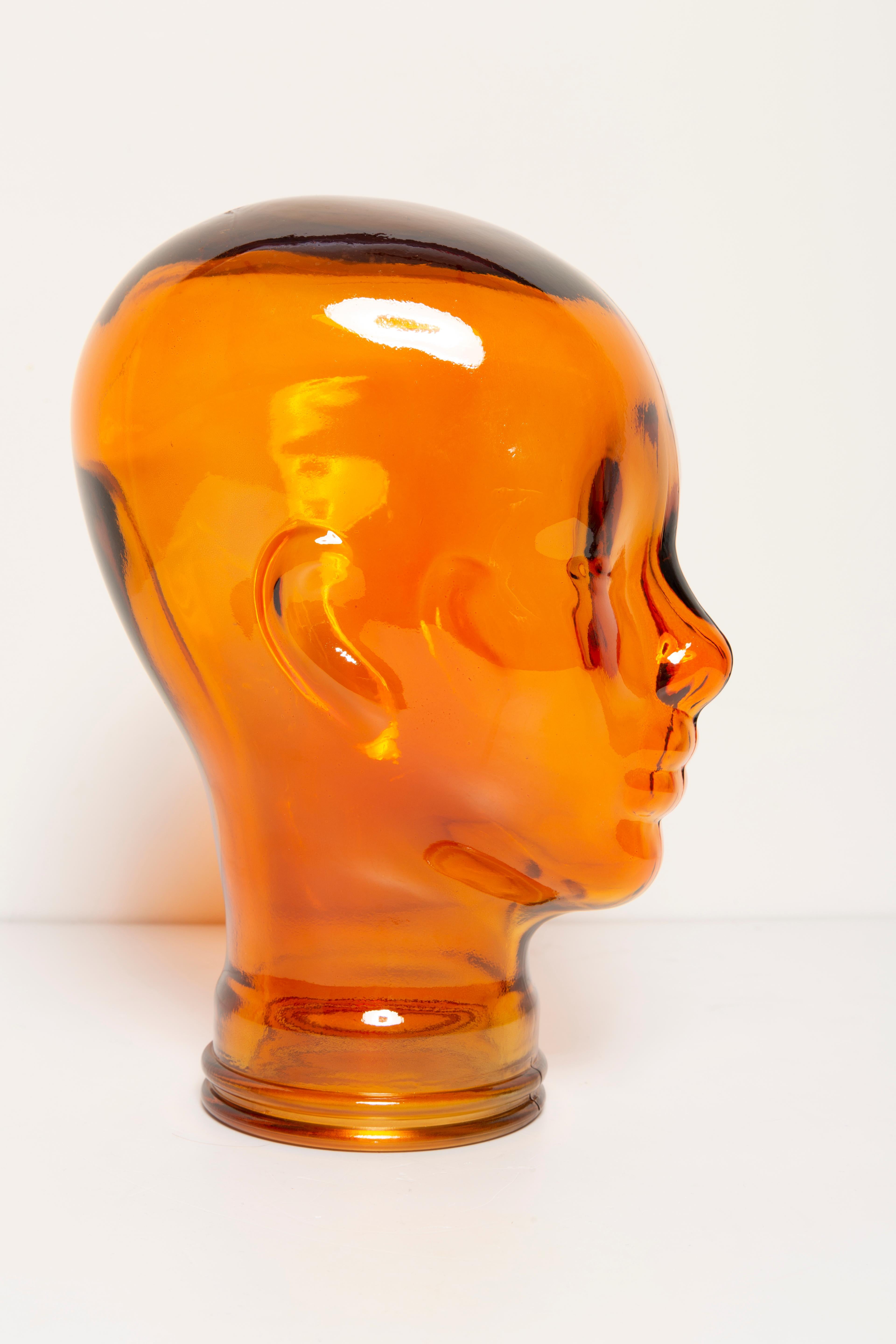 Mid-Century Modern Orange Vintage Decorative Mannequin Glass Head Sculpture, 1970s, Germany For Sale