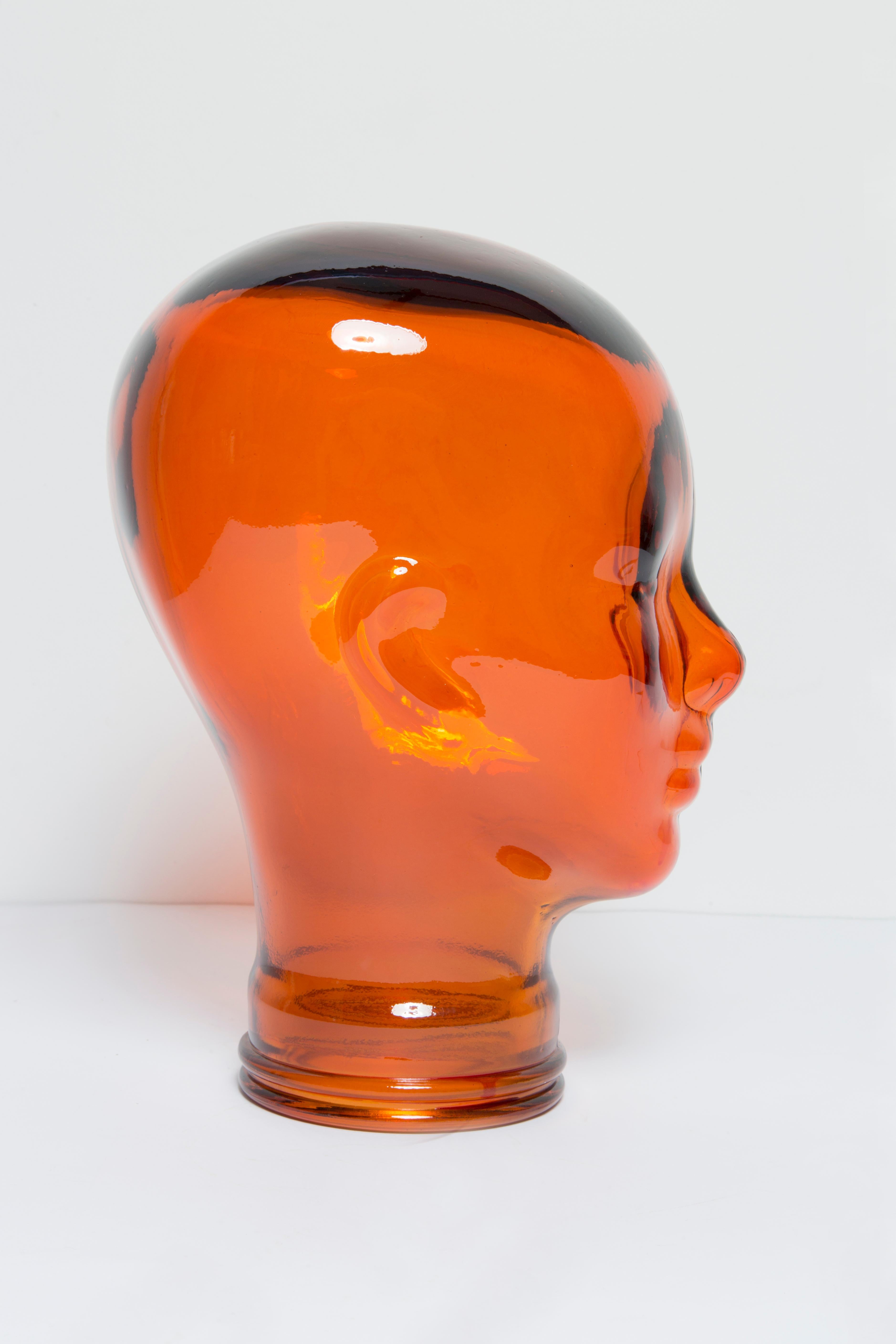 20th Century Orange Vintage Decorative Mannequin Glass Head Sculpture, 1970s, Germany