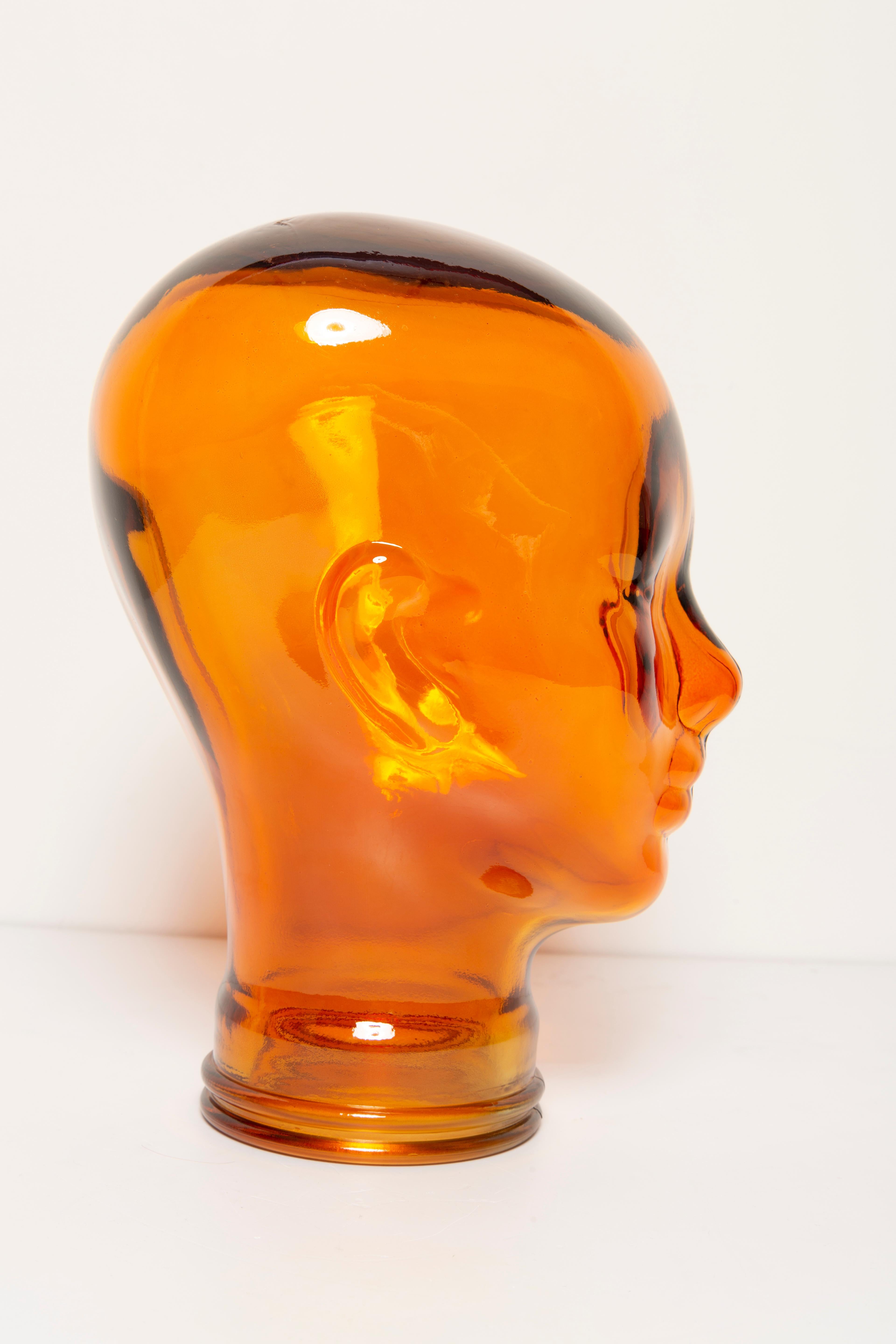 Mid-Century Modern Orange Vintage Decorative Mannequin Glass Head Sculpture, 1970s, Germany