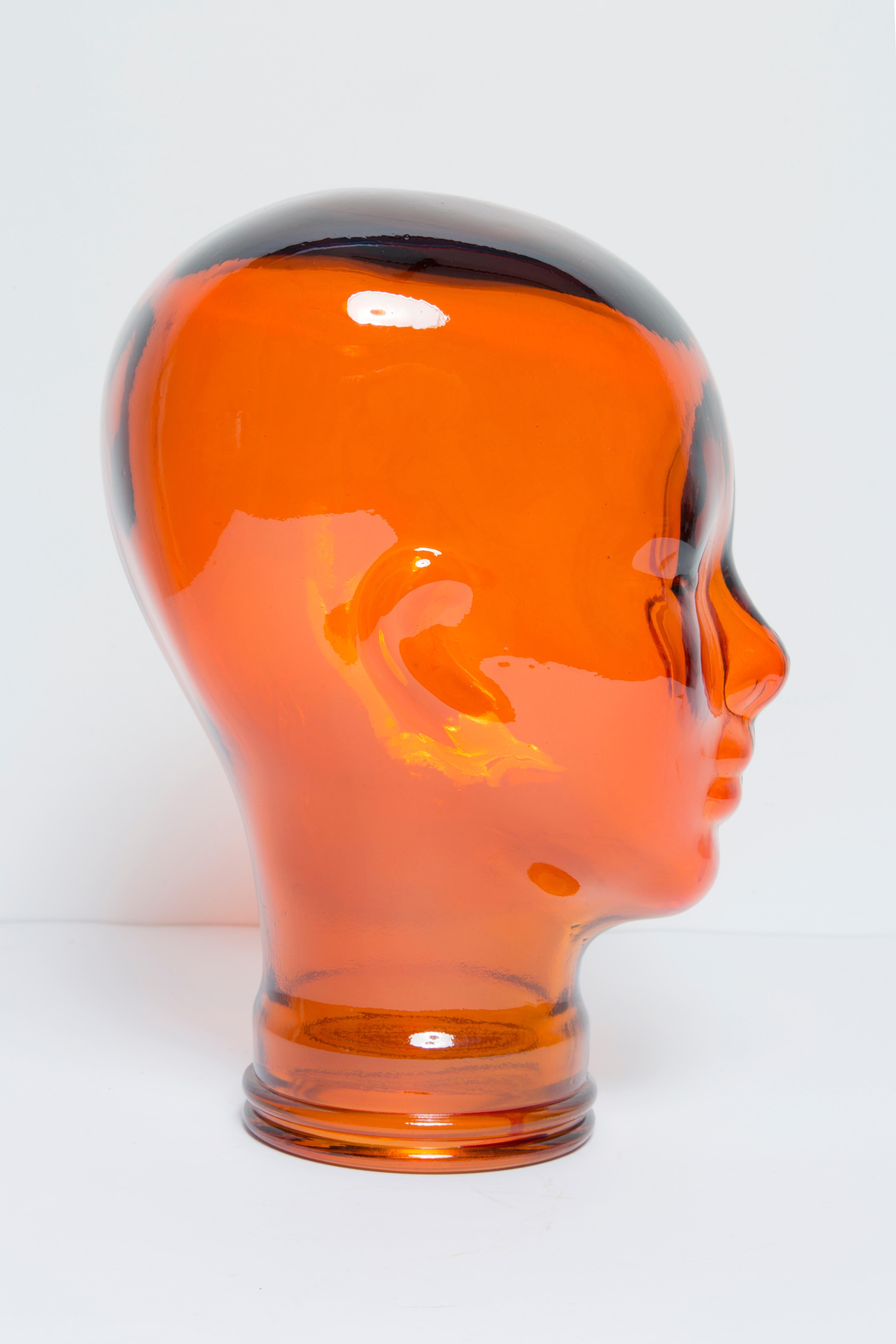 Orange Vintage Decorative Mannequin Glass Head Sculpture, 1970s, Germany 1