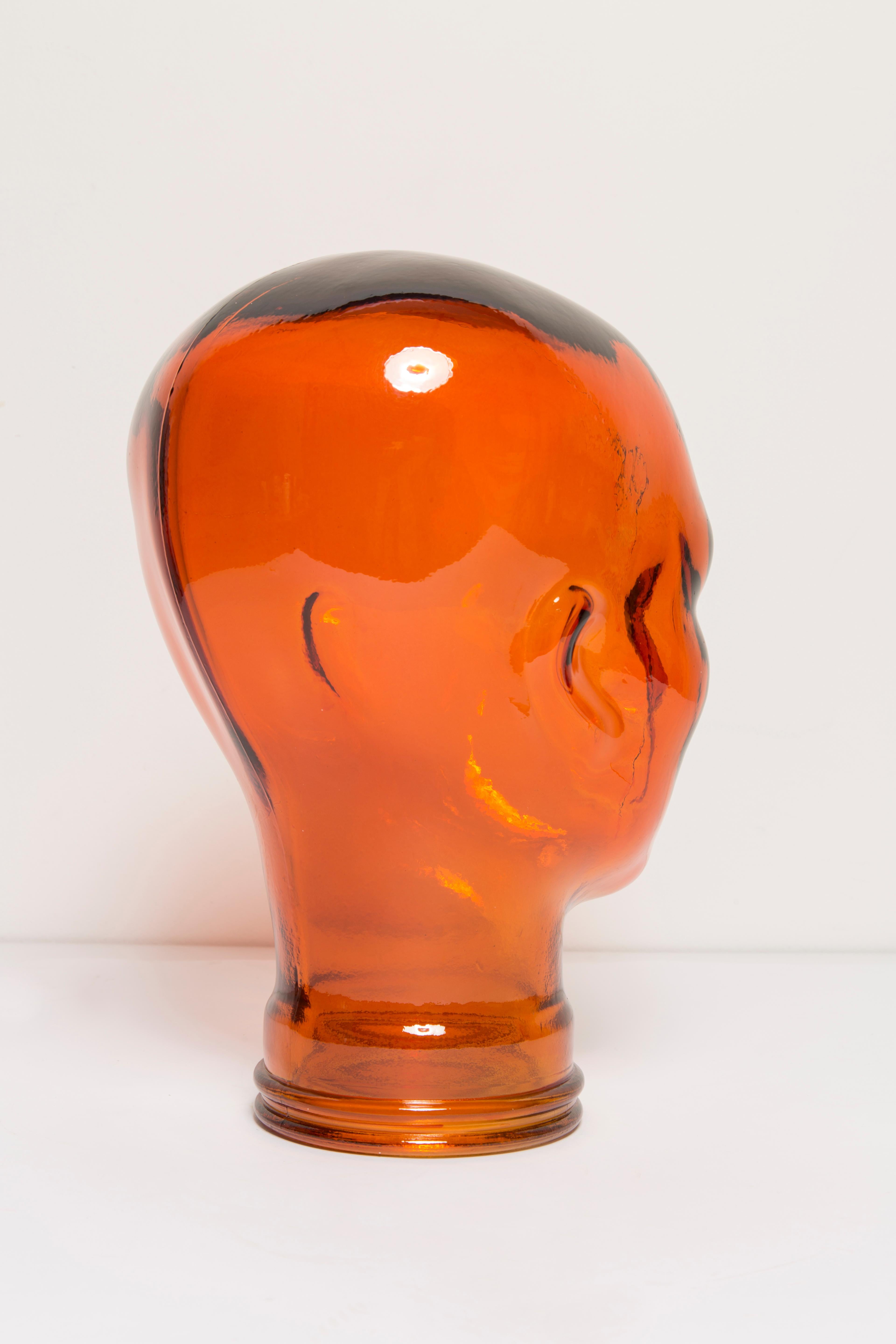 Mid-Century Modern Orange Vintage Decorative Mannequin Glass Head Sculpture, 1970s, Germany For Sale