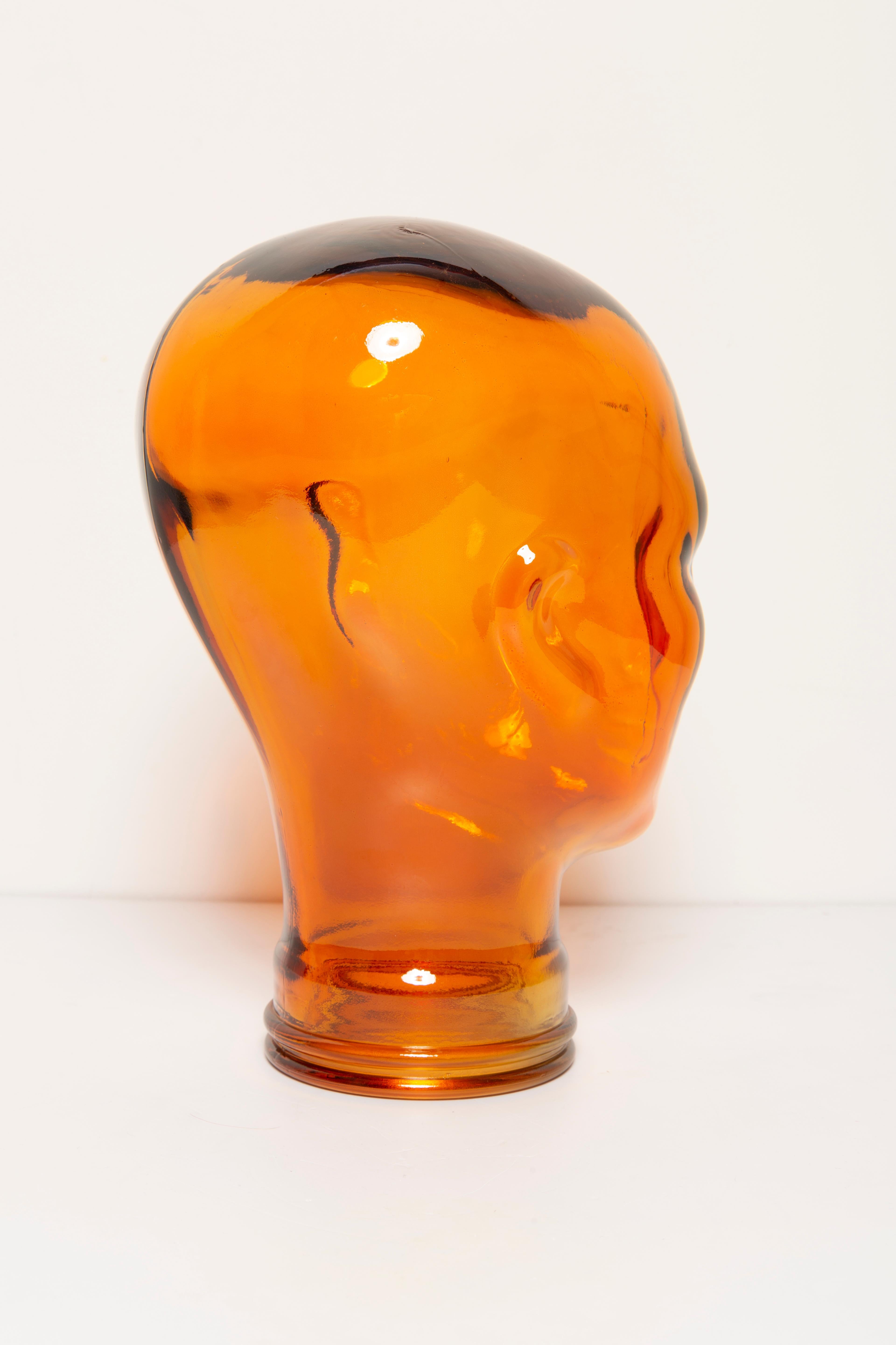 Orange Vintage Decorative Mannequin Glass Head Sculpture, 1970s, Germany In Good Condition In 05-080 Hornowek, PL