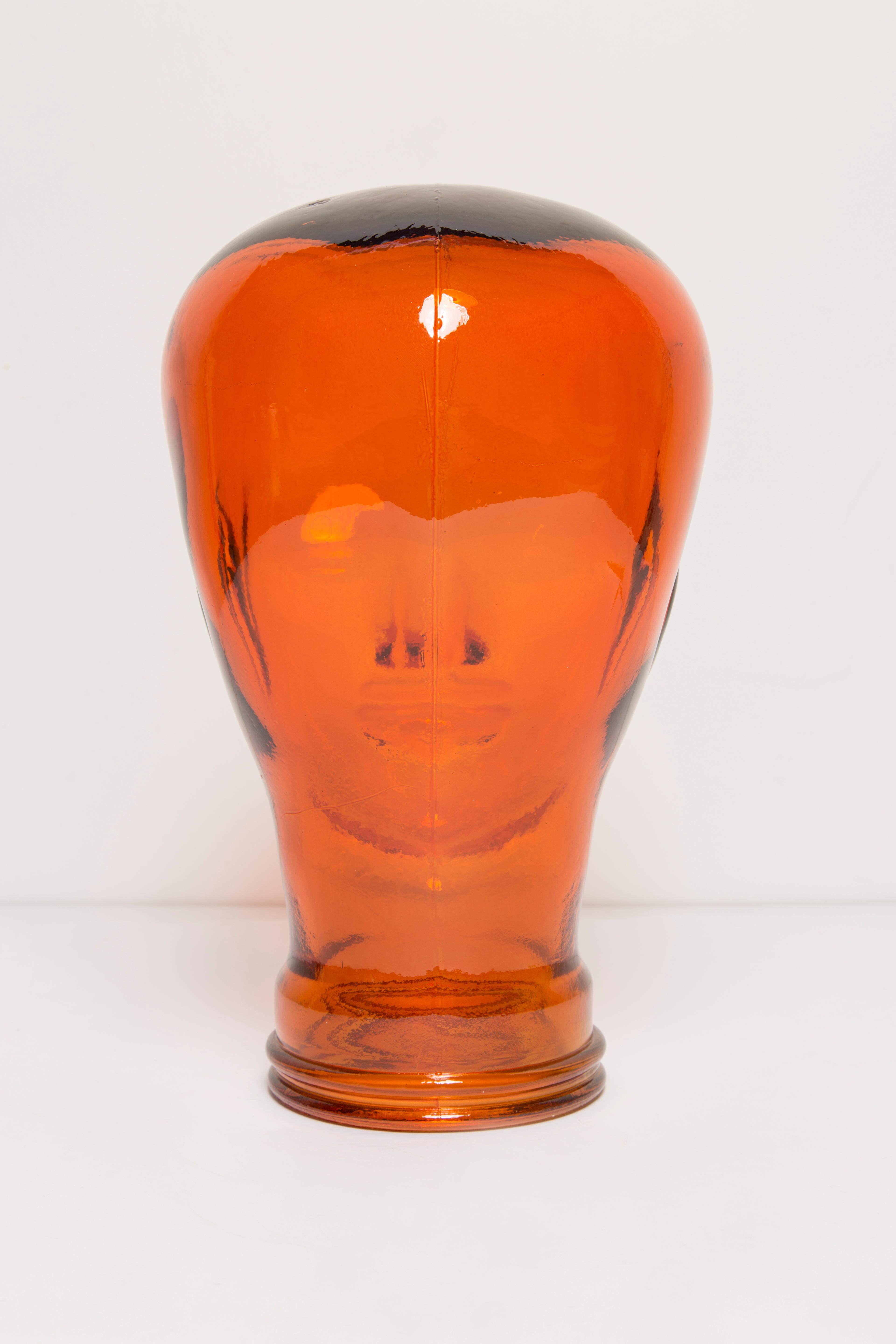 Orange Vintage Decorative Mannequin Glass Head Sculpture, 1970s, Germany In Good Condition For Sale In 05-080 Hornowek, PL