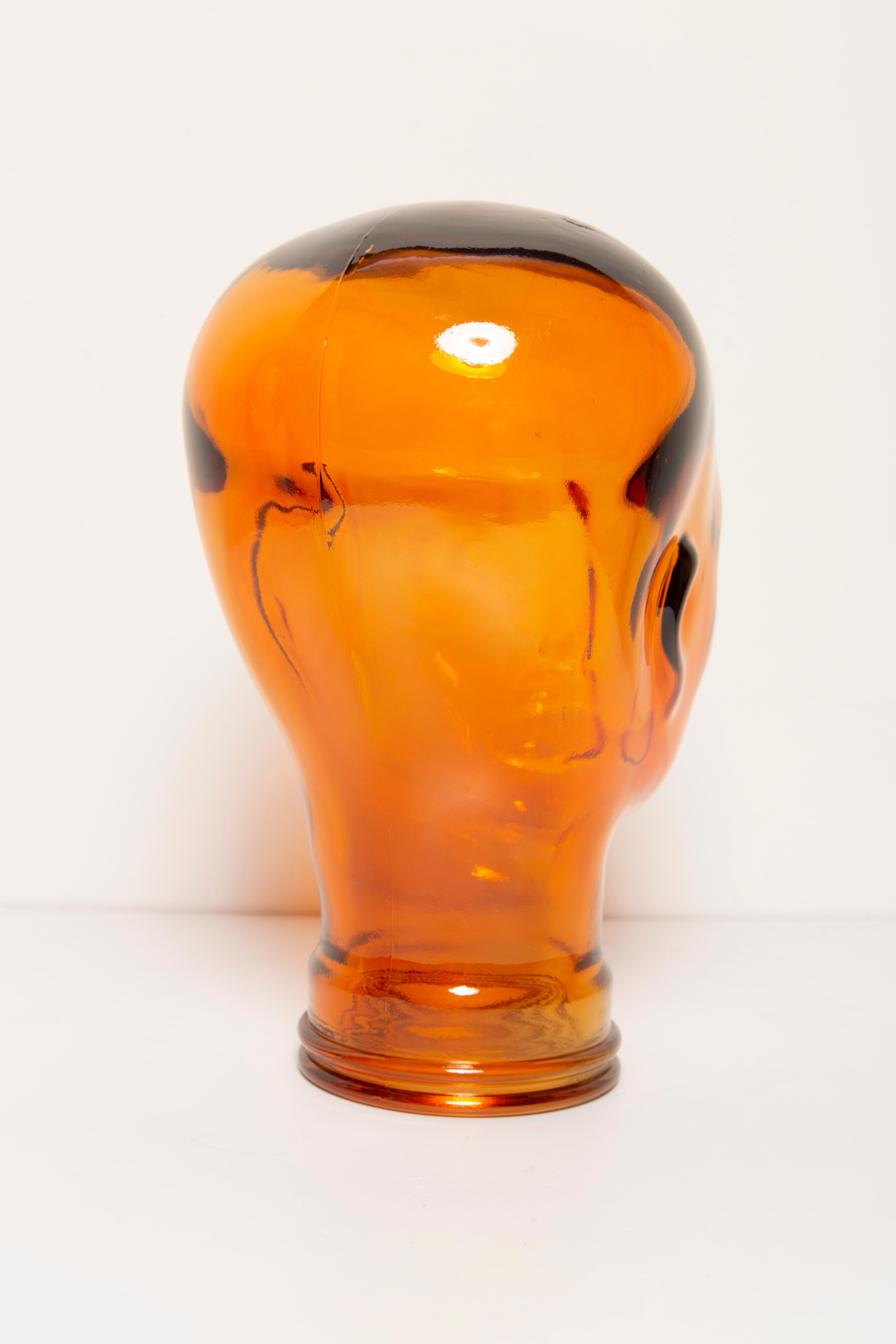Orange Vintage Decorative Mannequin Glass Head Sculpture, 1970s, Germany For Sale 1