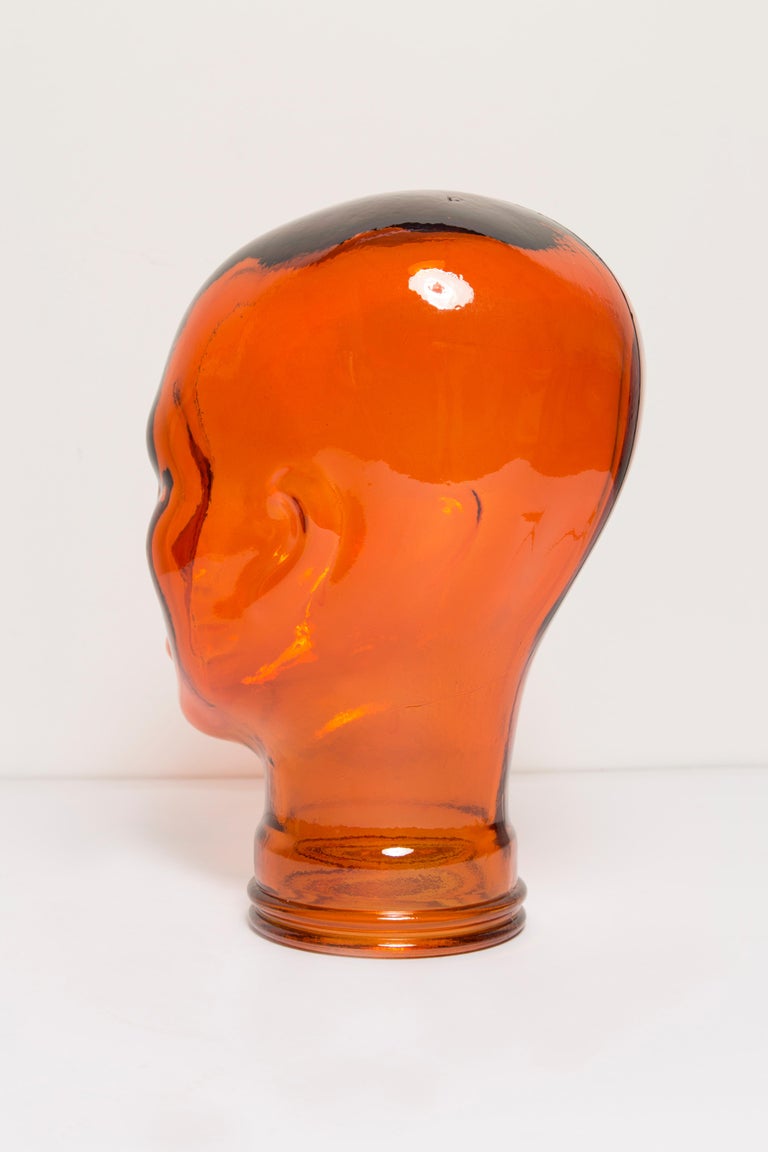 Orange Vintage Decorative Mannequin Glass Head Sculpture, 1970s