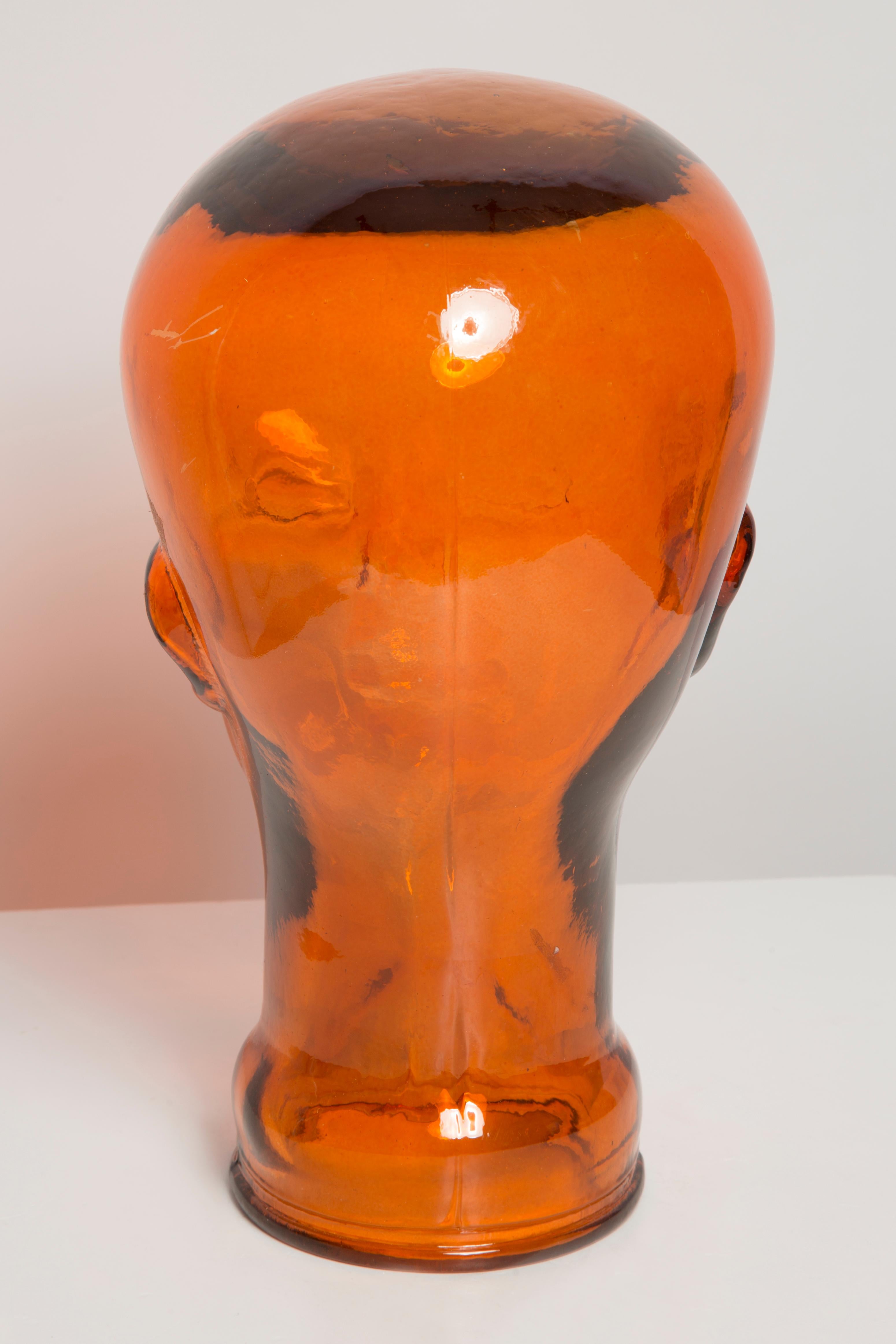 Escultura decorativa naranja vintage con cabeza de maniquí de cristal, años 70, Alemania en venta 1