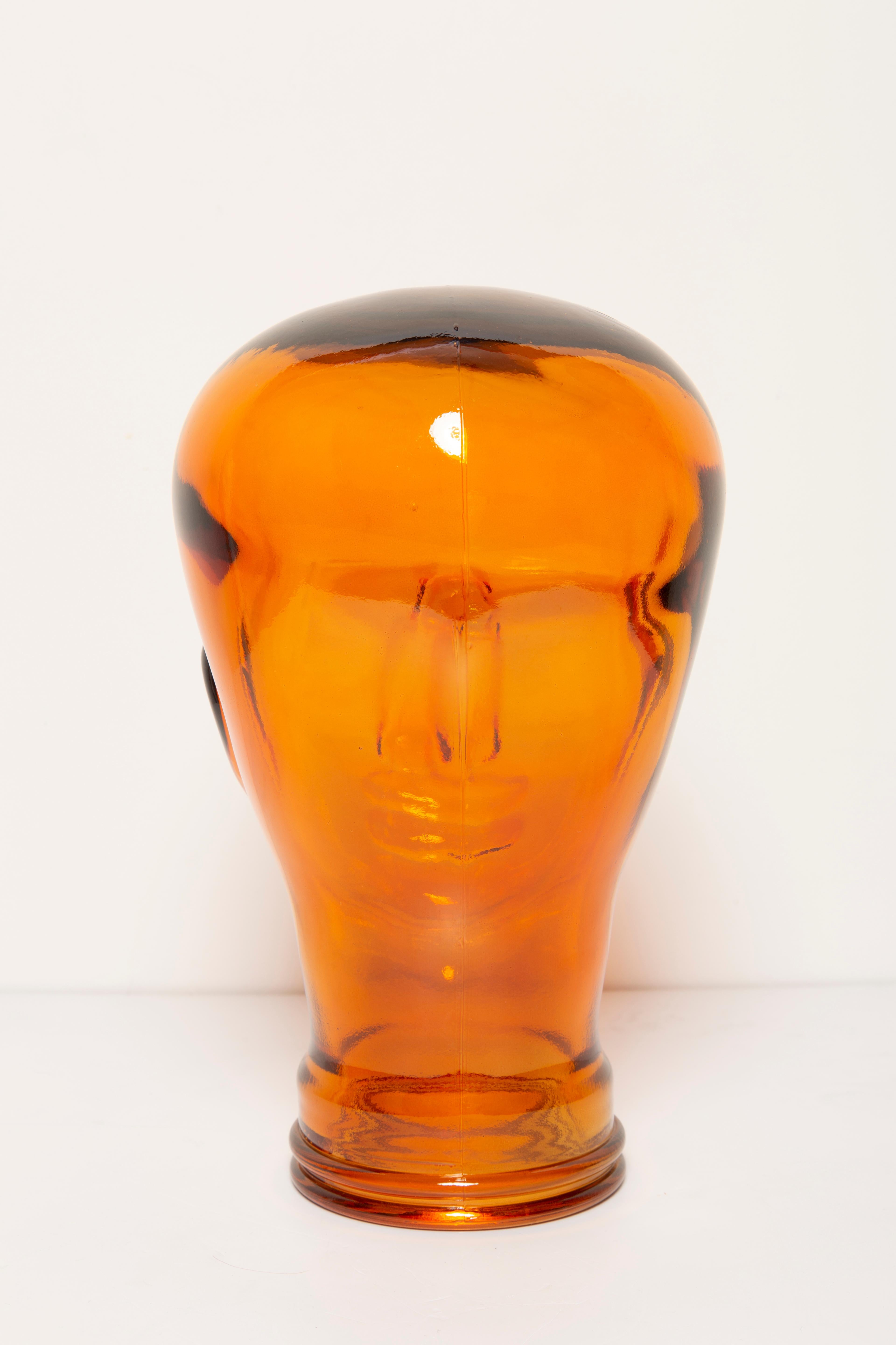 Orange Vintage Decorative Mannequin Glass Head Sculpture, 1970s, Germany For Sale 2