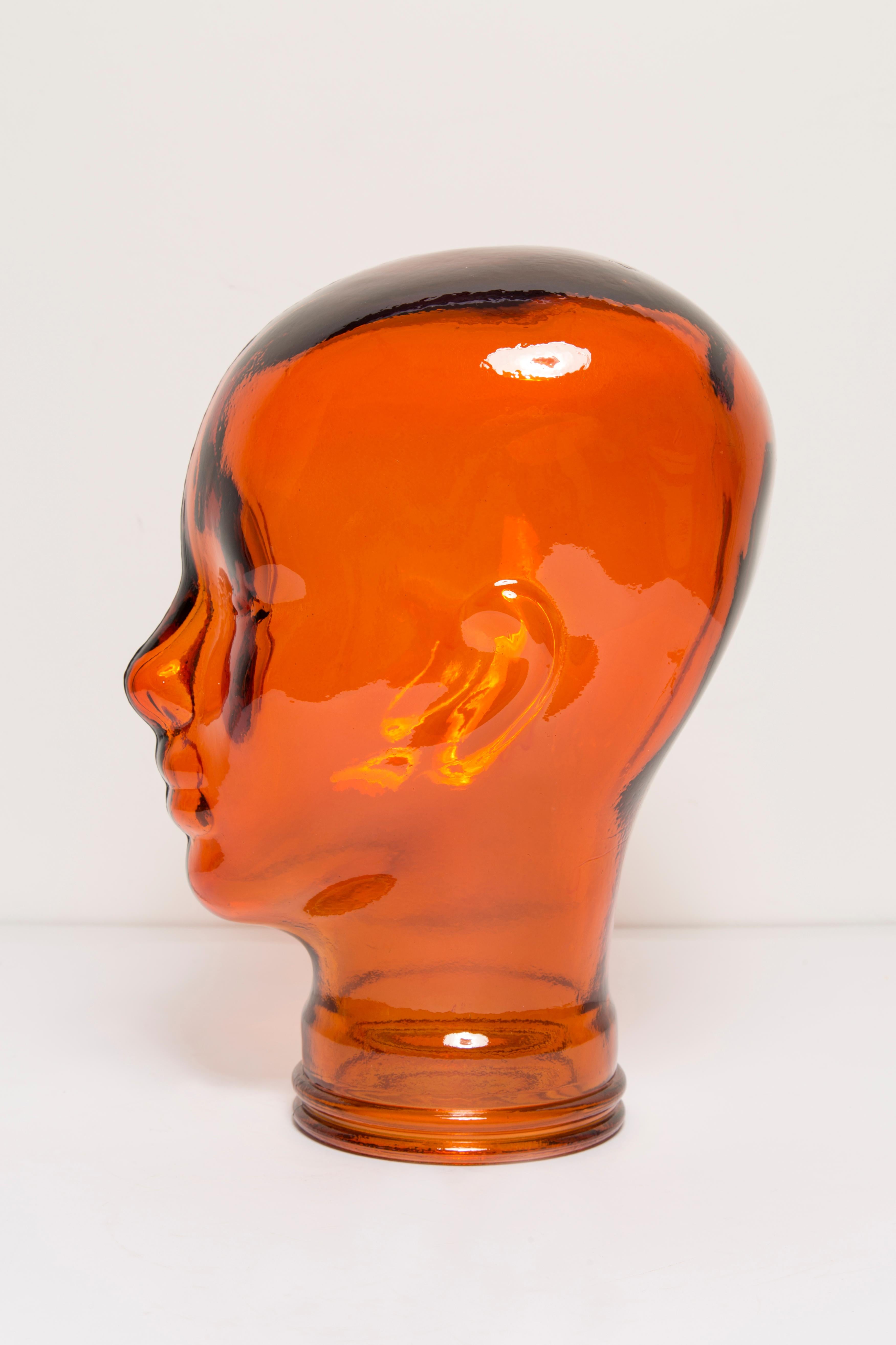 Orange Vintage Decorative Mannequin Glass Head Sculpture, 1970s, Germany For Sale 1