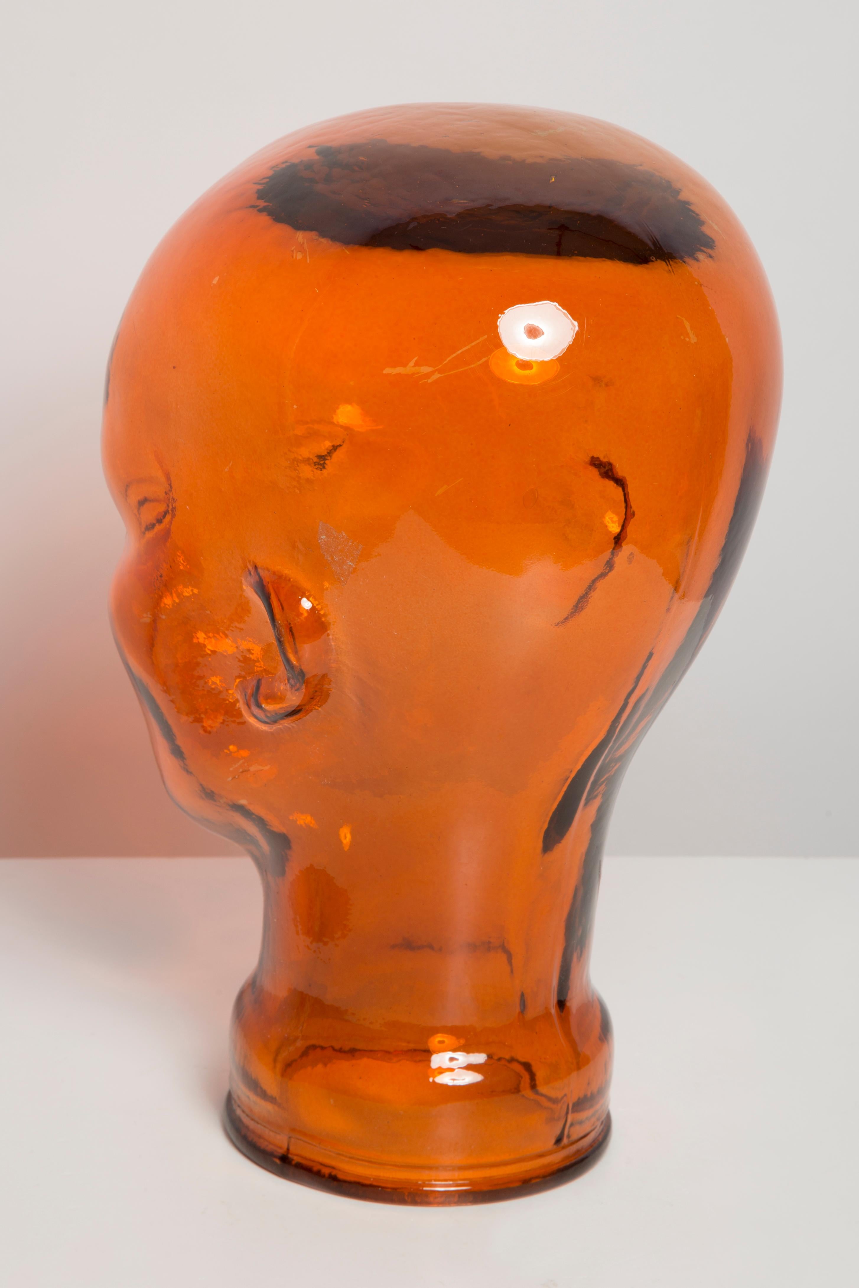 Escultura decorativa naranja vintage con cabeza de maniquí de cristal, años 70, Alemania en venta 2