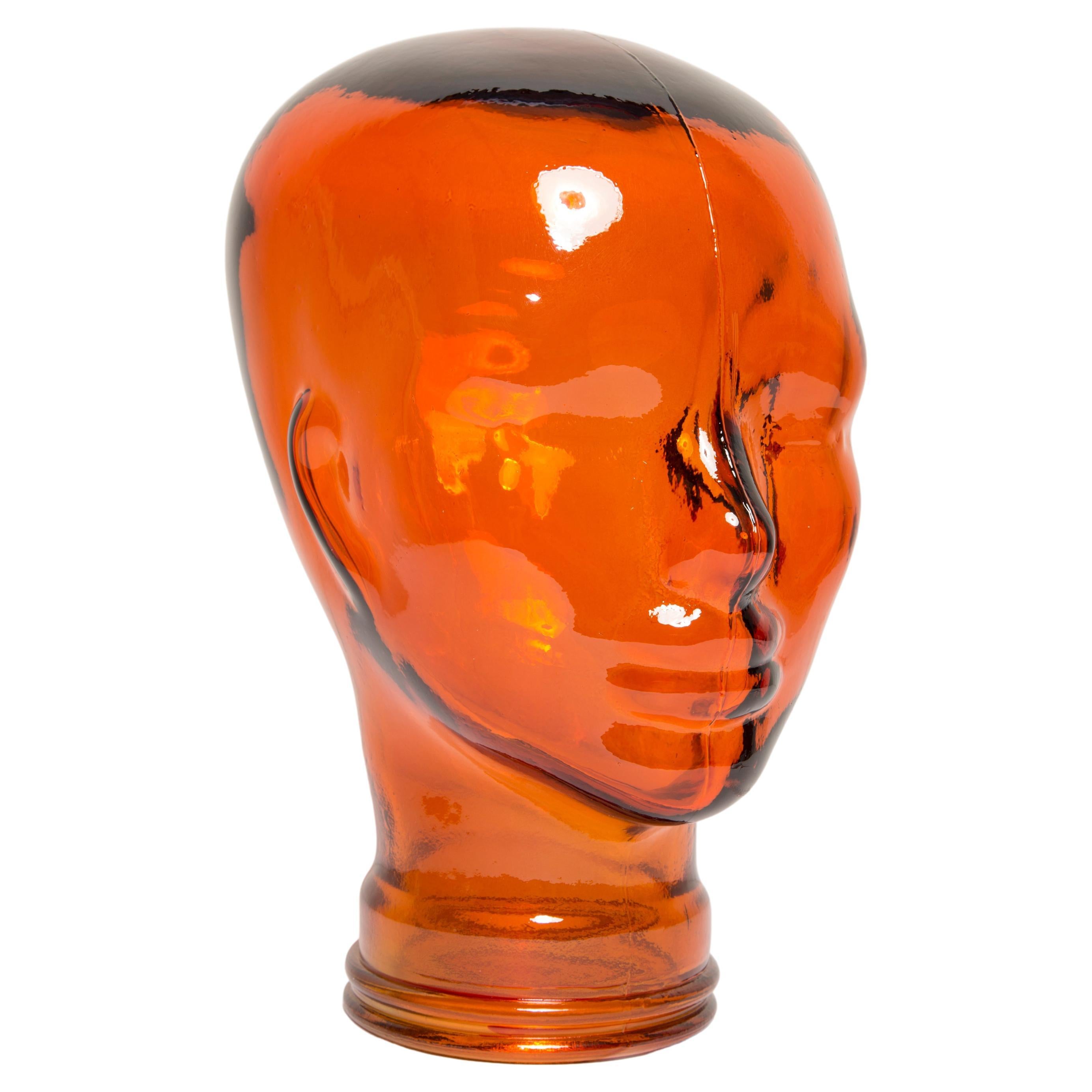 Orange Vintage Decorative Mannequin Glass Head Sculpture, 1970s, Germany For Sale