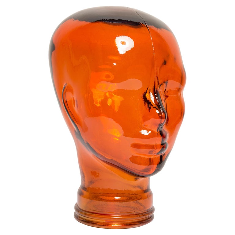 Orange Vintage Decorative Mannequin Glass Head Sculpture, 1970s