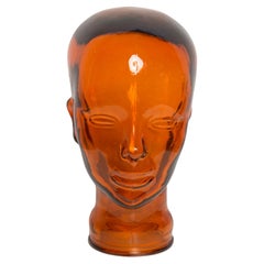 Orange Vintage Decorative Mannequin Glass Head Sculpture, 1970s, Germany