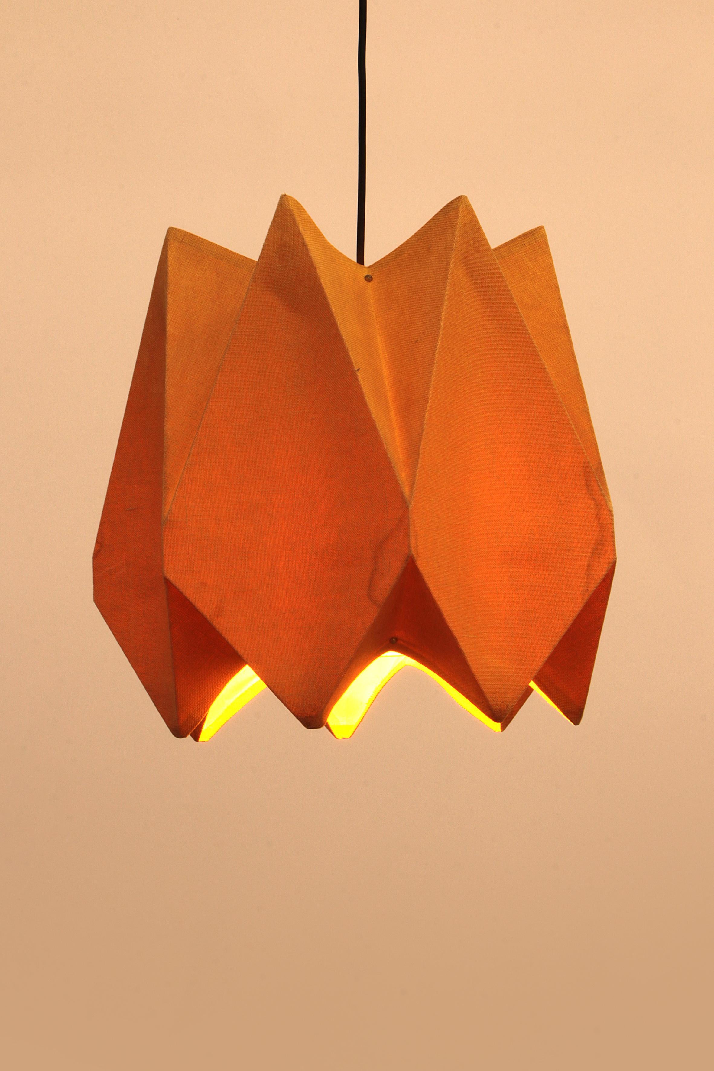 Orange Vintage Fabric Hanging Lamp, 1960s In Good Condition For Sale In Oostrum-Venray, NL