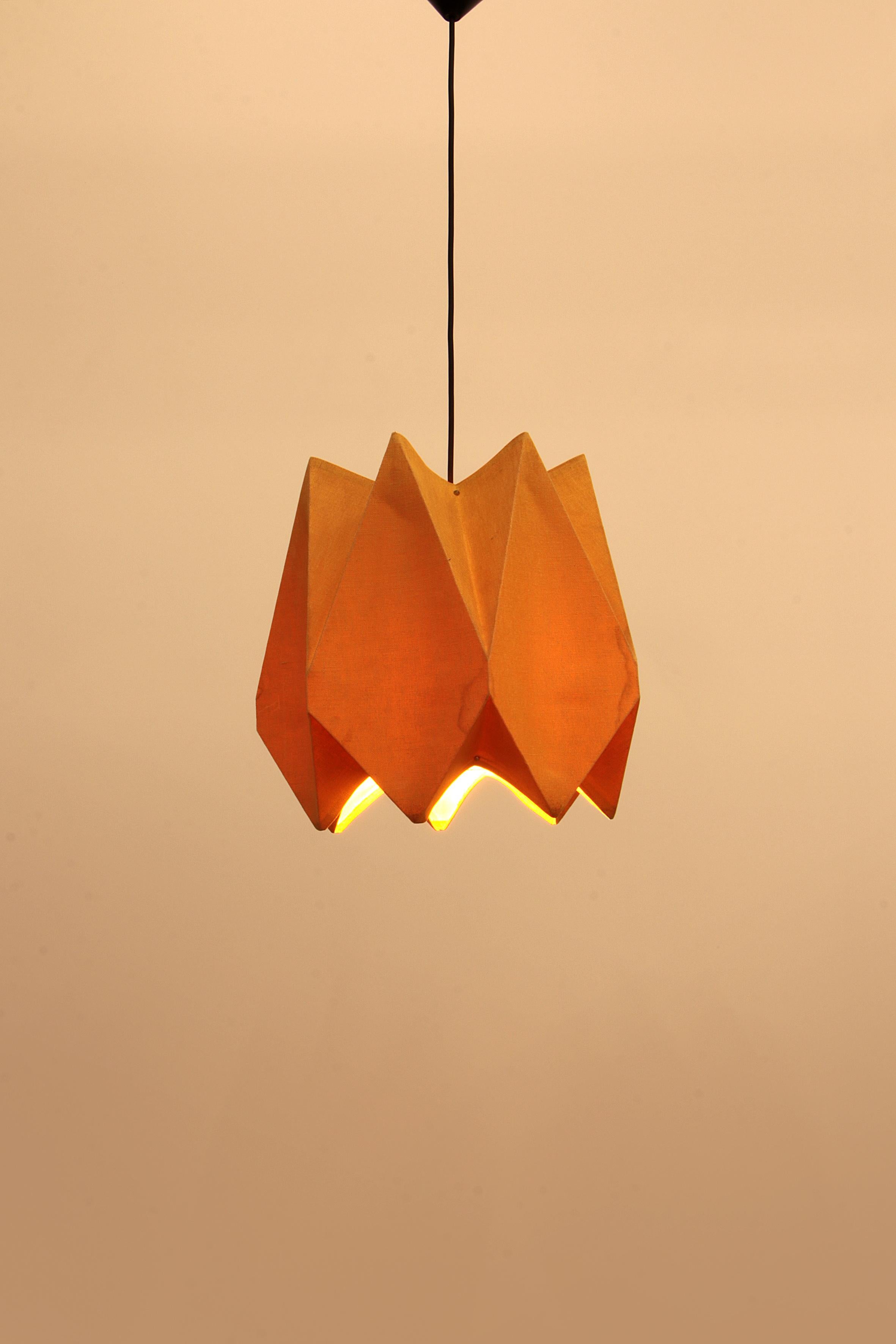 Mid-20th Century Orange Vintage Fabric Hanging Lamp, 1960s For Sale