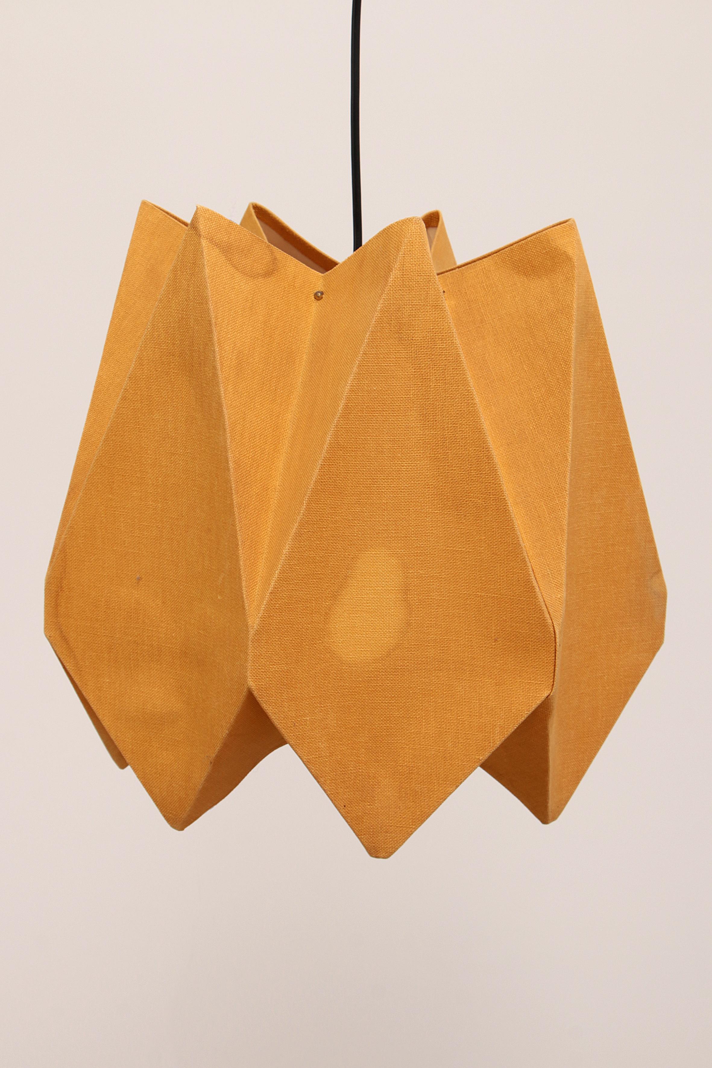 Orange Vintage Fabric Hanging Lamp, 1960s For Sale 2