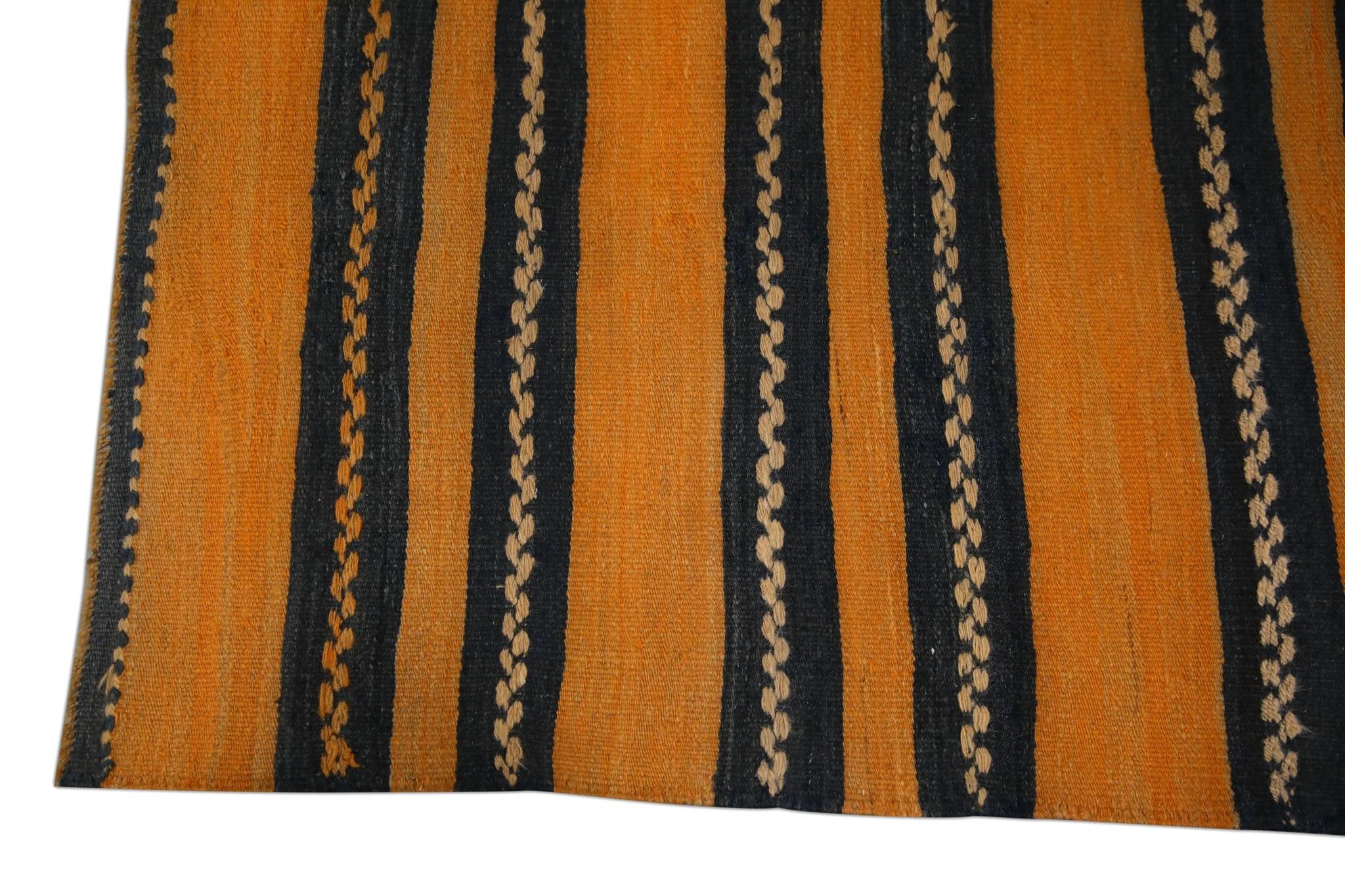 Kilim Orange Vintage Flatweave Handmade Wool Runner 2'6