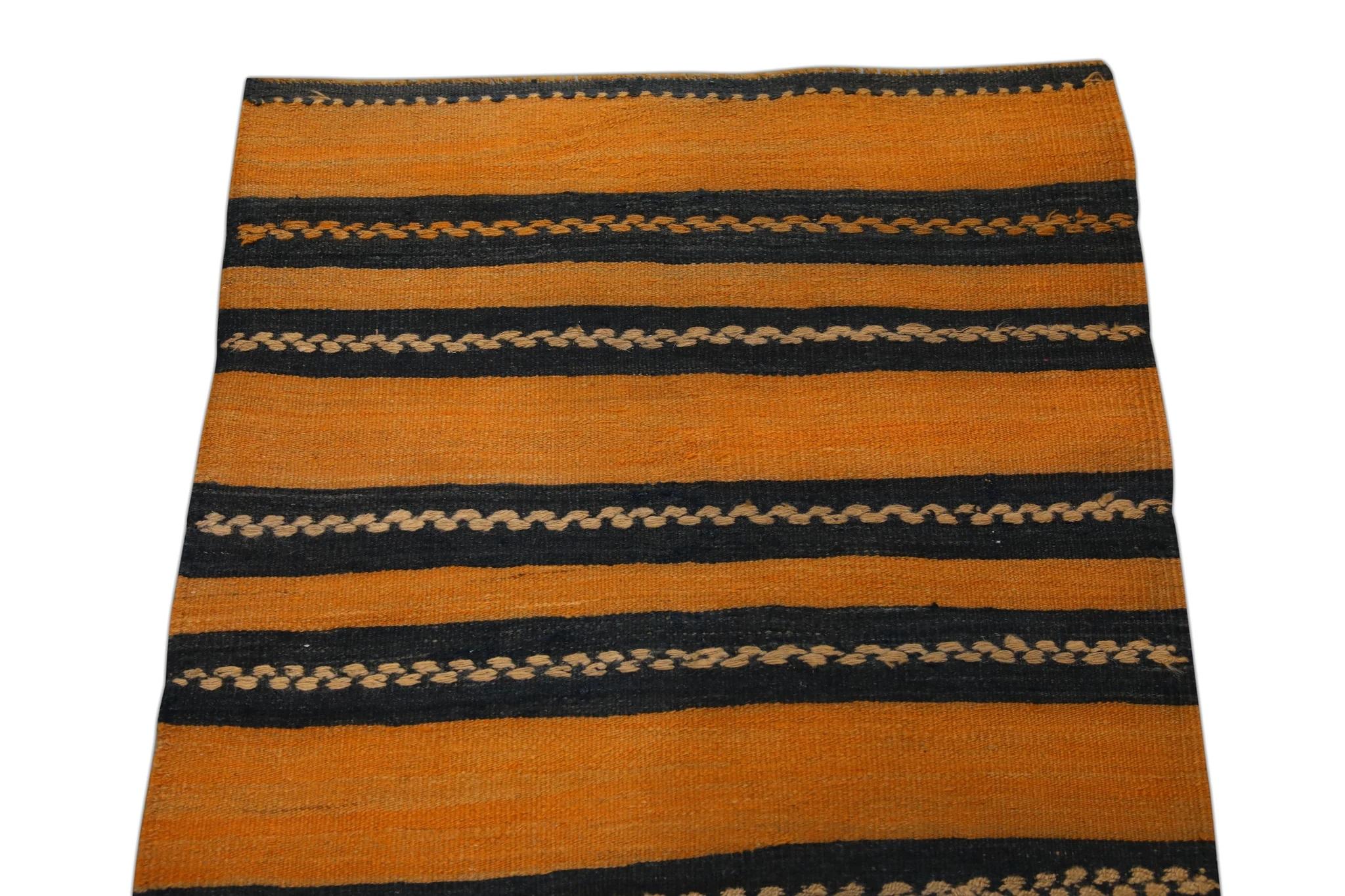 Turkish Orange Vintage Flatweave Handmade Wool Runner 2'6