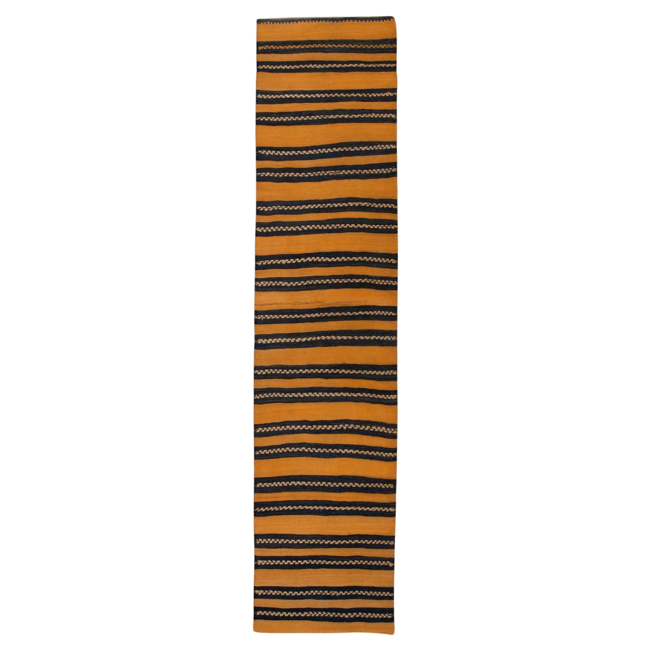 Orange Vintage Flatweave Handmade Wool Runner 2'6" x 11'1"