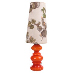 Orange Vintage Glass Table Lamp with Floral Shade 60s