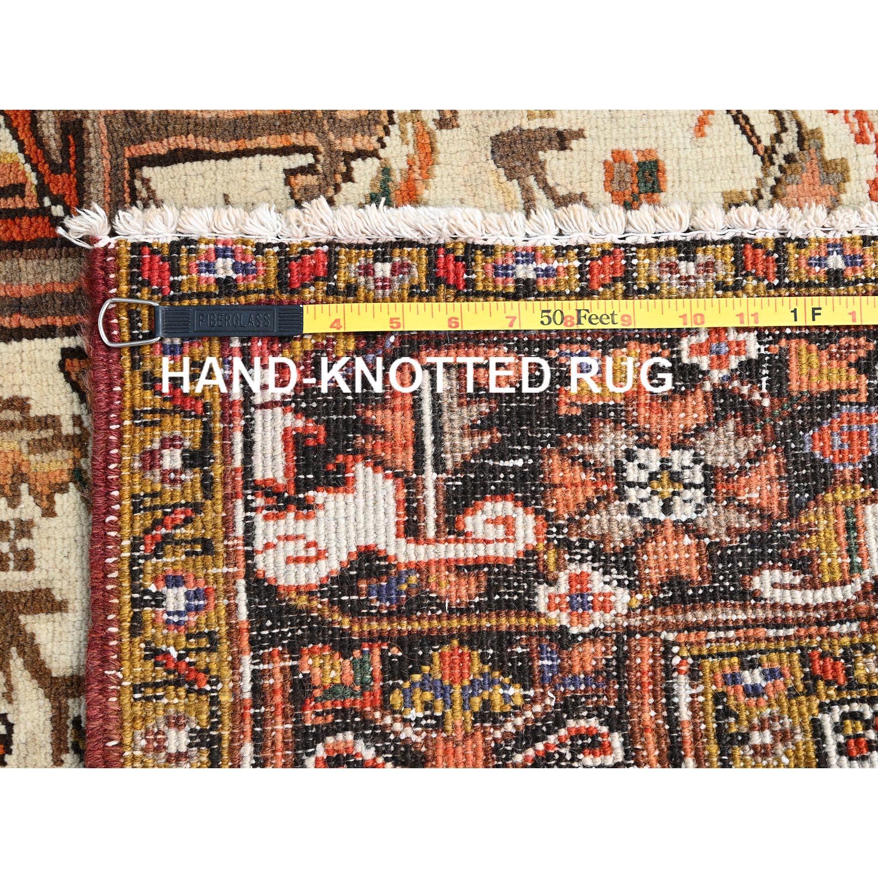 Orange Vintage Heriz Persian Design Abrash Clean Hand Knotted Natural Wool Rug For Sale 6