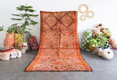 Orange Vintage Moroccan rug from 70s  100% wool  5.2x11 Ft 160x330 Cm