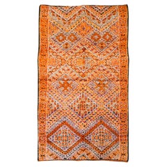 Orange Retro Moroccan rug from 70s  100% wool  5.2x11 Ft 160x330 Cm