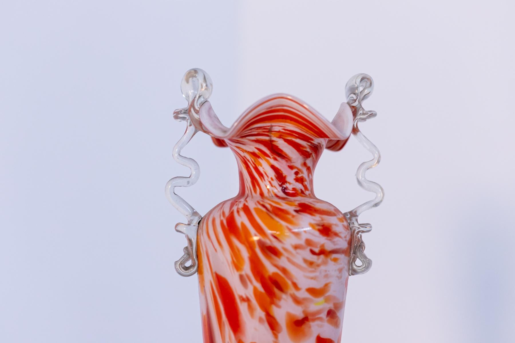 Orange Vintage Murano Glass Vase by Fratelli Toso, 1940 For Sale 4