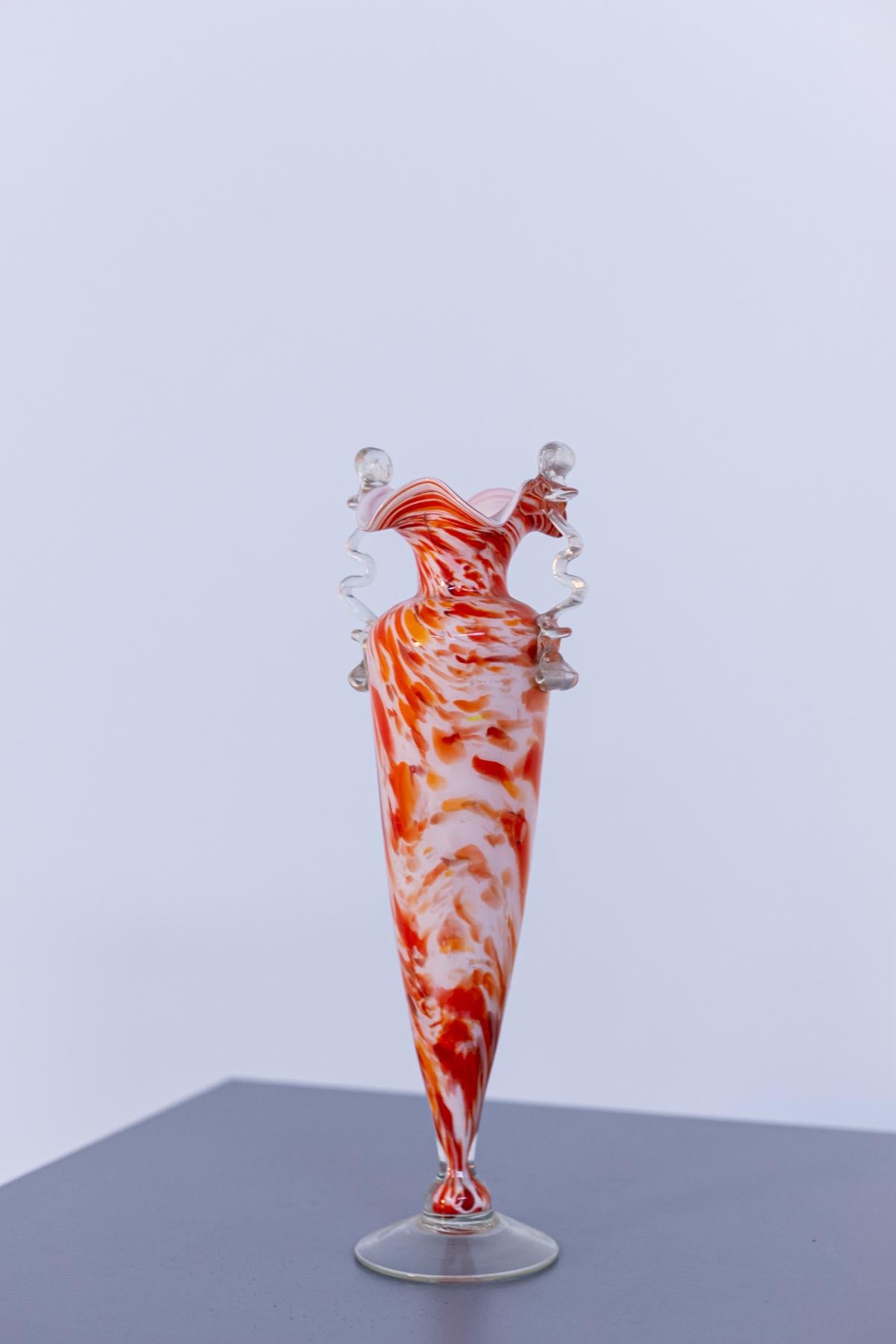 Orange Vintage Murano Glass Vase by Fratelli Toso, 1940 For Sale 5