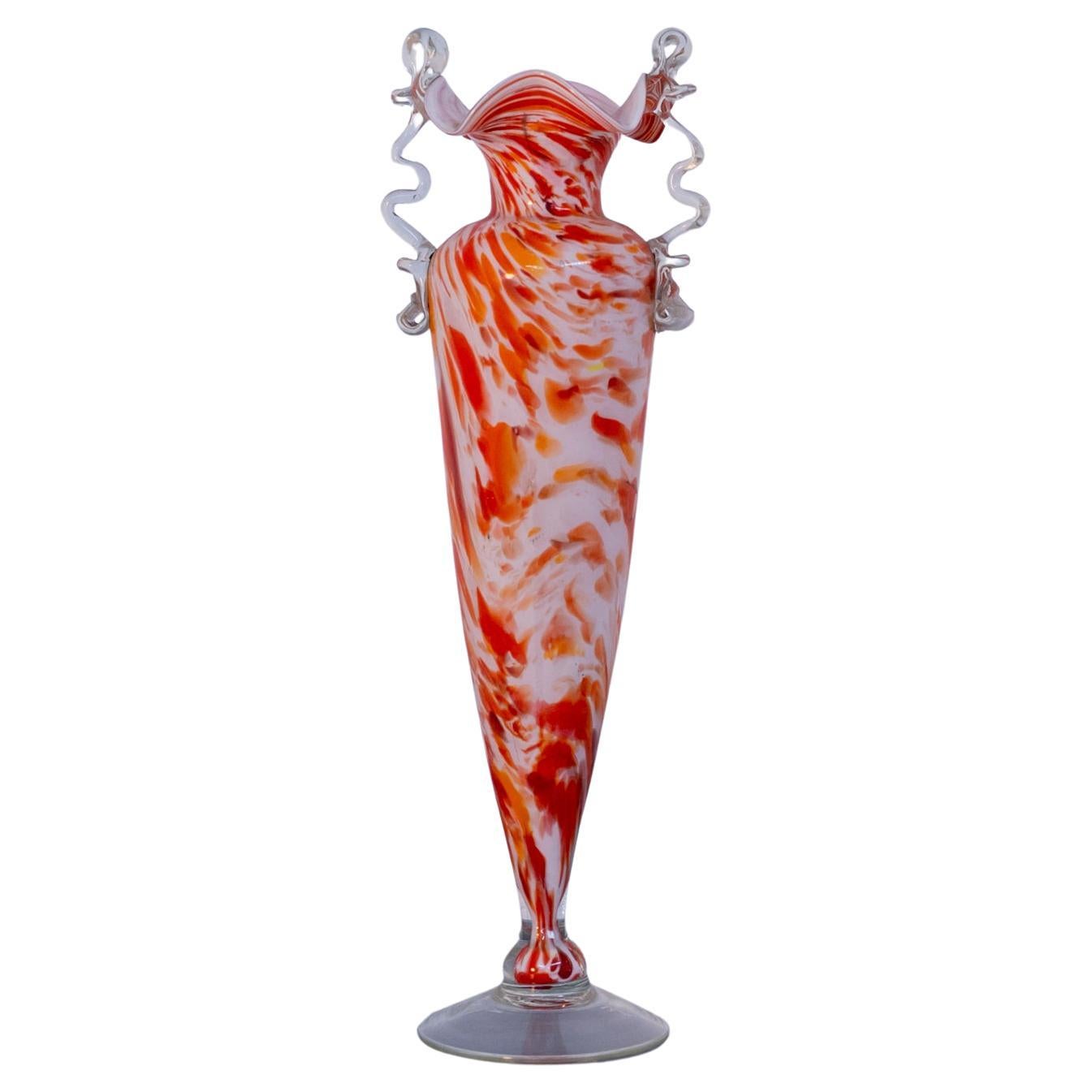 Vase en verre de Murano orange vintage par Fratelli Toso, 1940