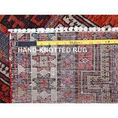 Orange Vintage Zoroastrian Heris Hand Knotted Distressed Pure Wool Runner Rug