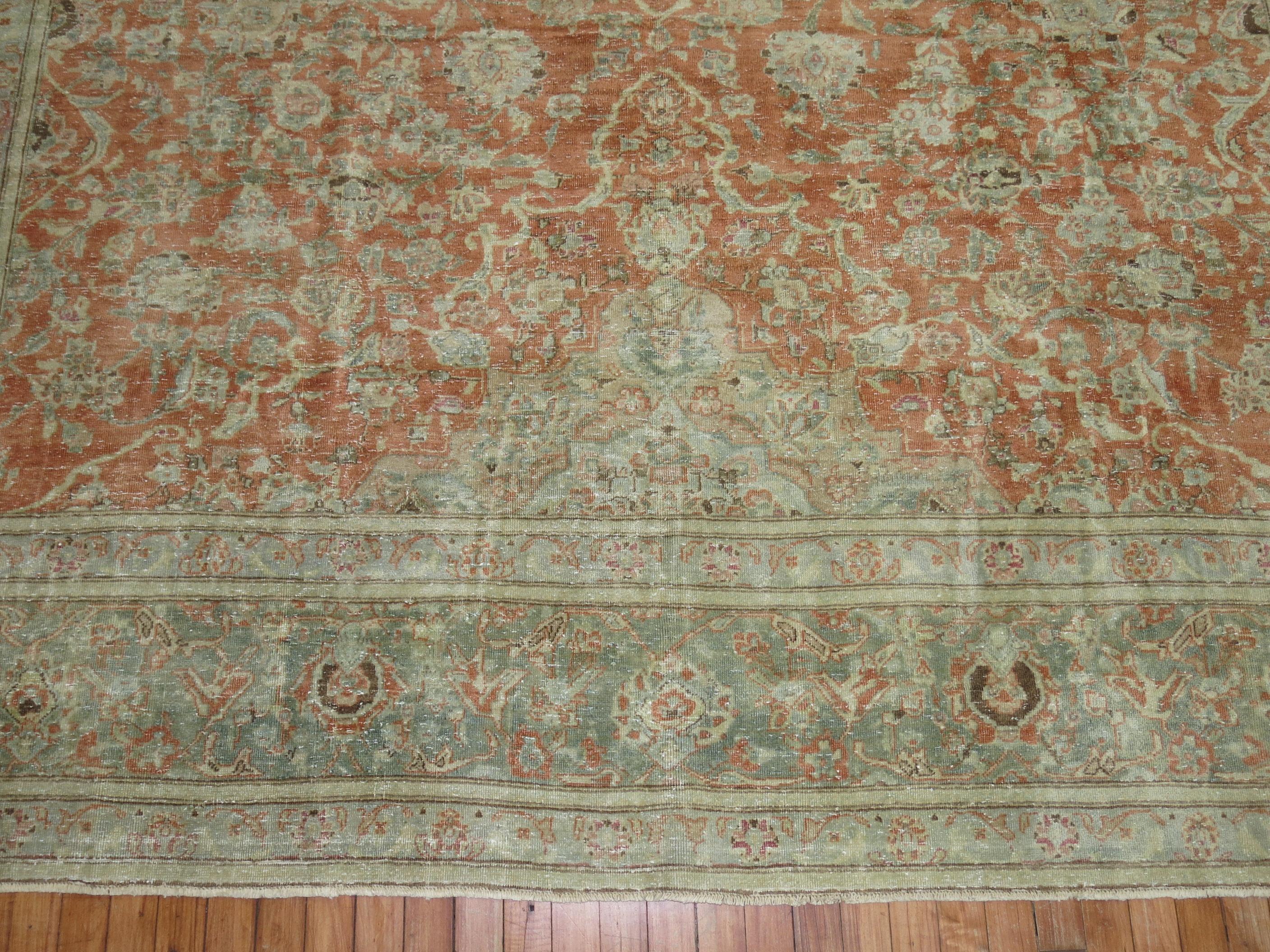 American Classical Orange Vintage Persian Kashan Carpet