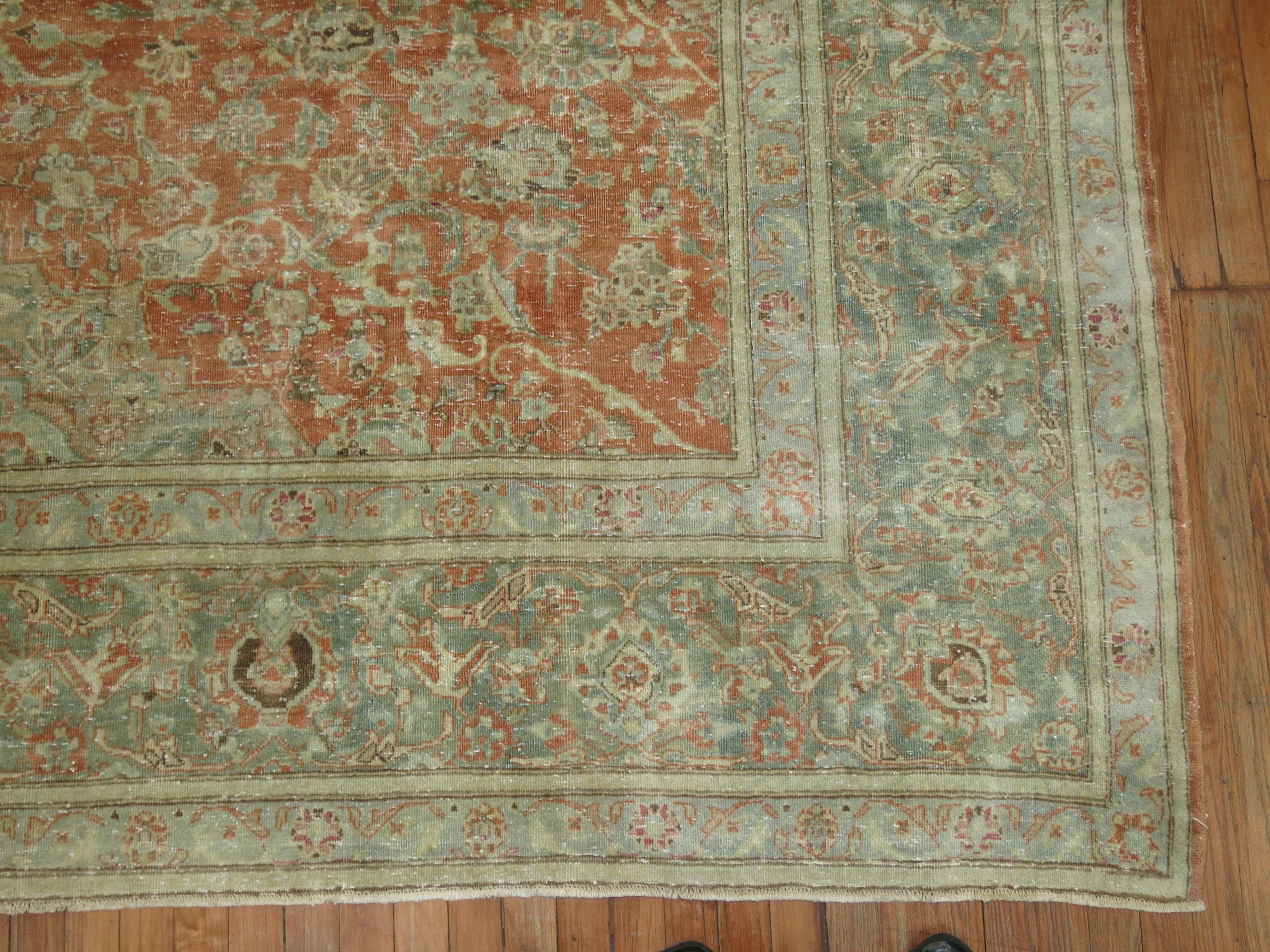 Hand-Woven Orange Vintage Persian Kashan Carpet
