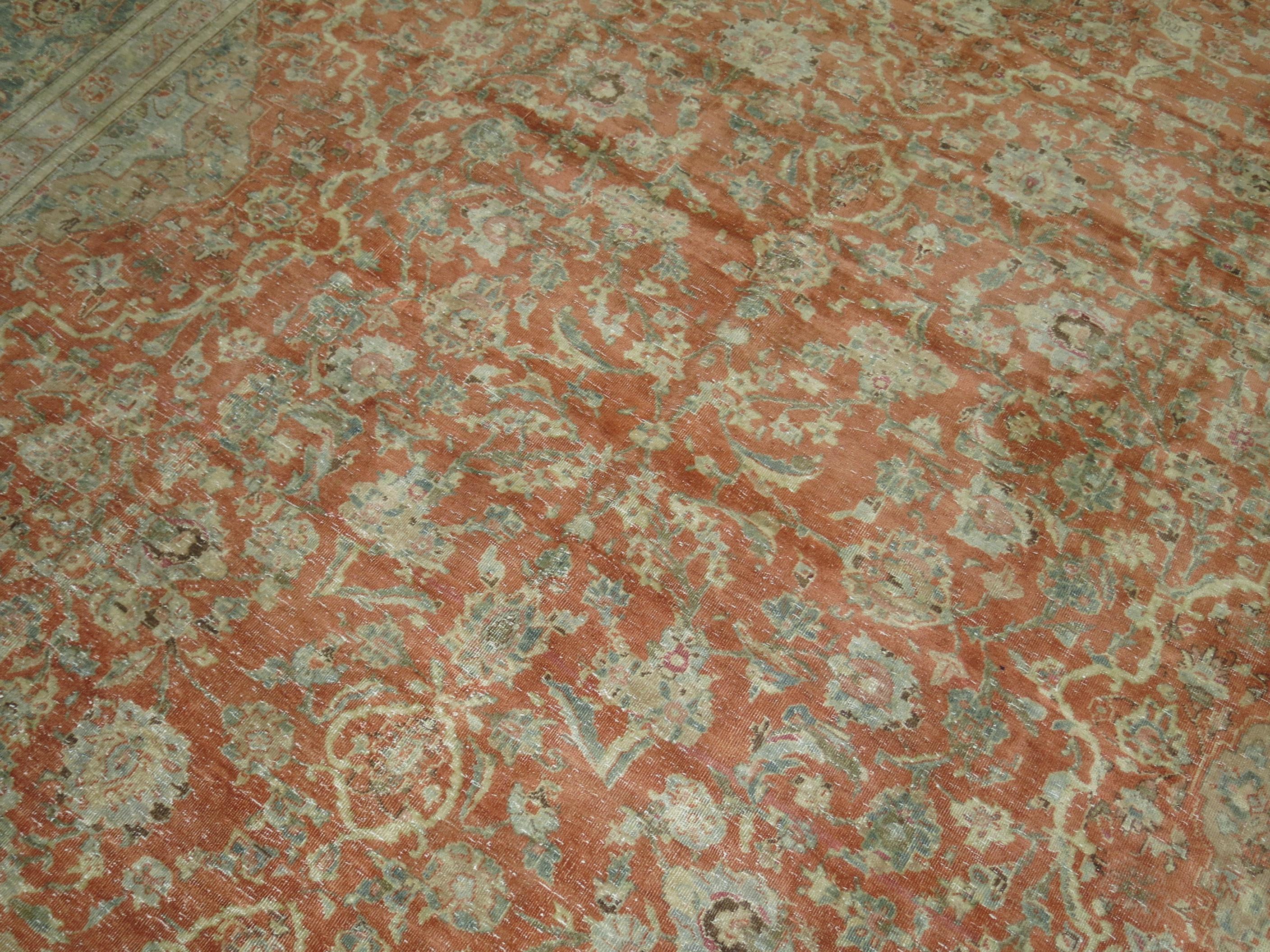 Orange Vintage Persian Kashan Carpet In Good Condition In New York, NY